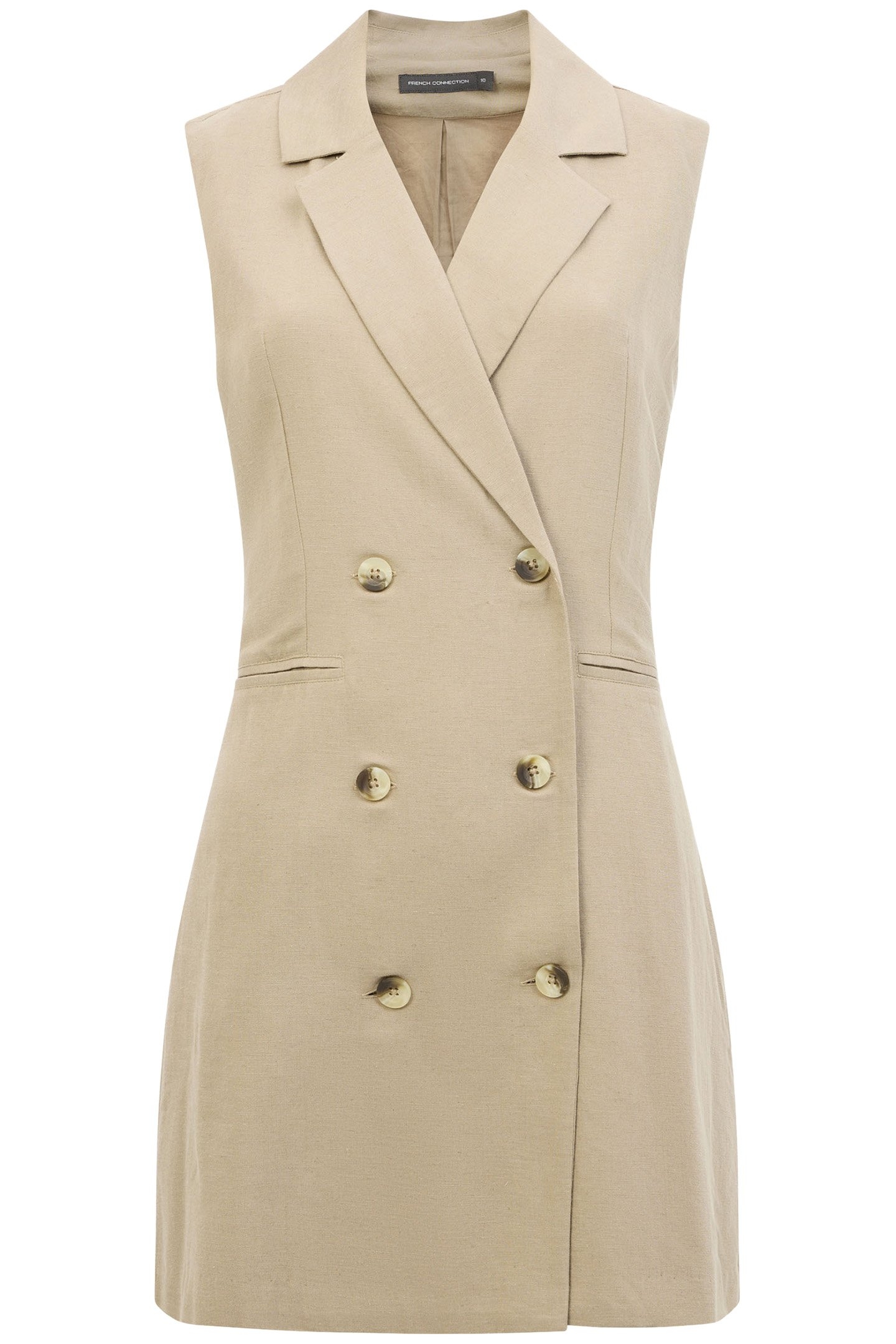 LINEN SLEVELESS BLAZER DRESS TAN 4