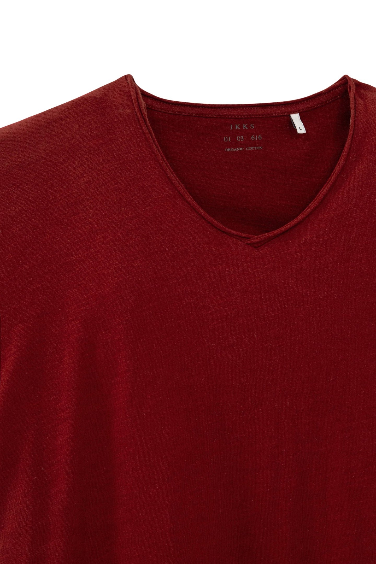 DARK RED ORGANIC COTTON ESSENTIAL V-NECK T-SHIRT 6