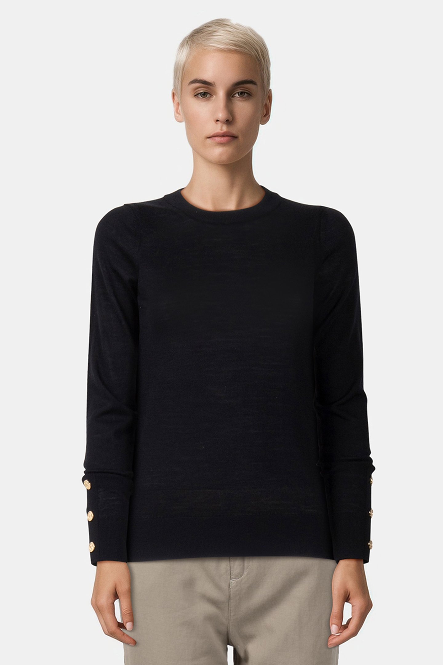 MERINO SNAP SLV LS SWEATER BLACK 1