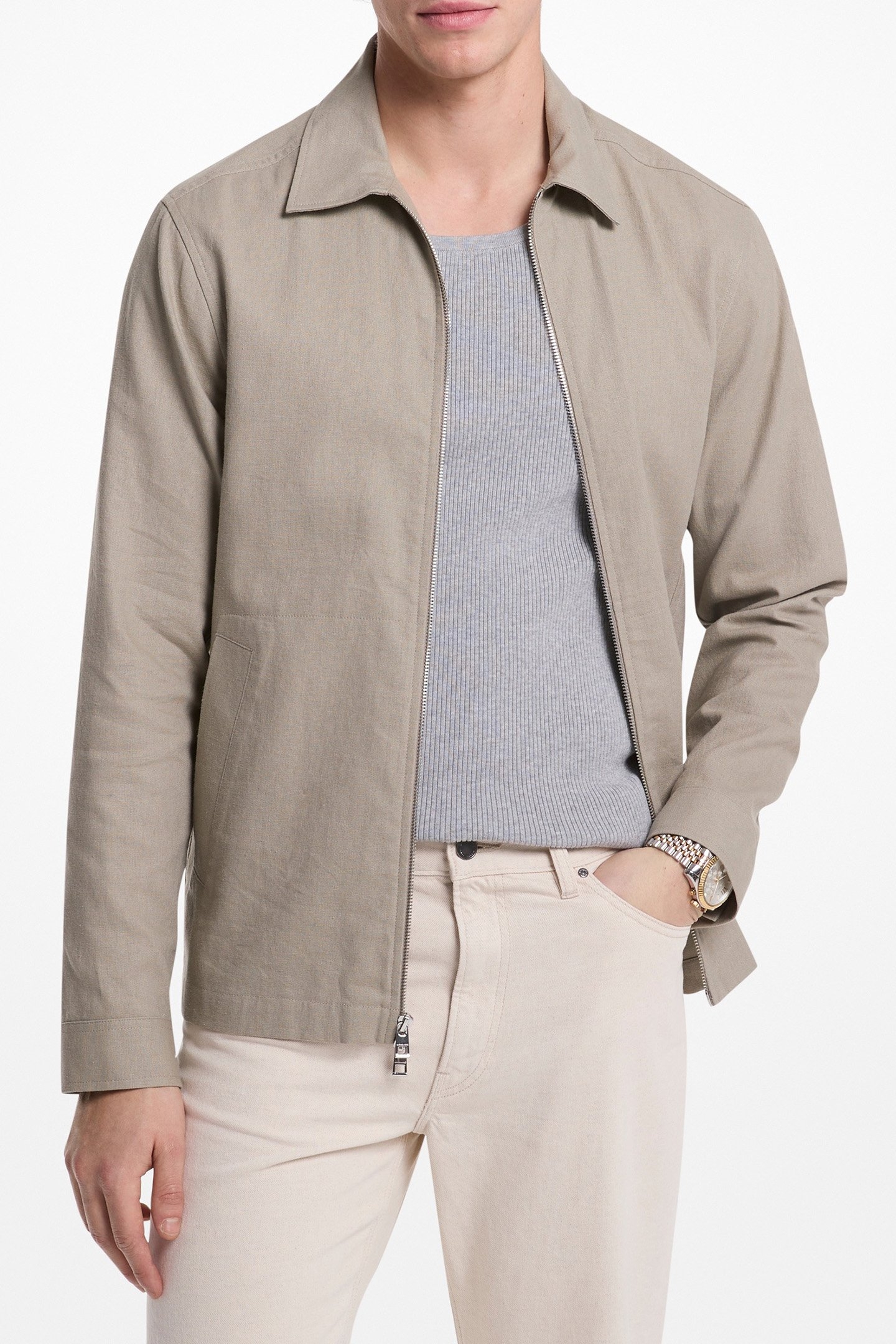 LONG SLEEVE COTTON UTILITY JACKET IN LIGHT SAGE 1