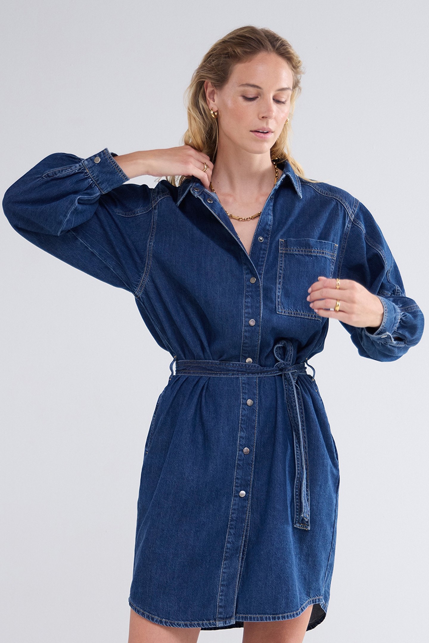 DENIM SHIRT DRESS LIGHTWEIGHT COTTON TENCEL BLUES 1