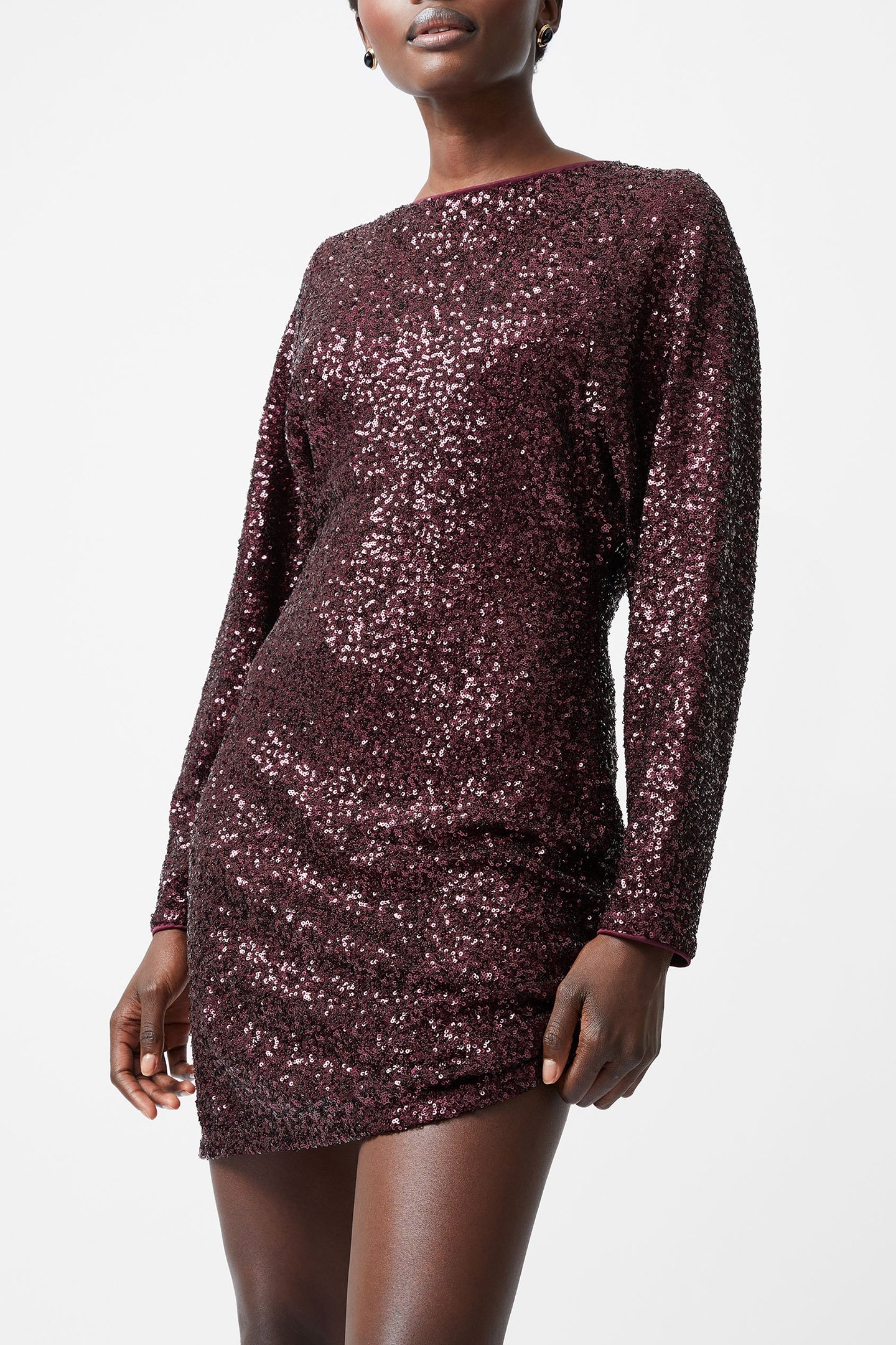 ELENA SEQUIN BOW BACK DRESS BURGUNDY RED 1