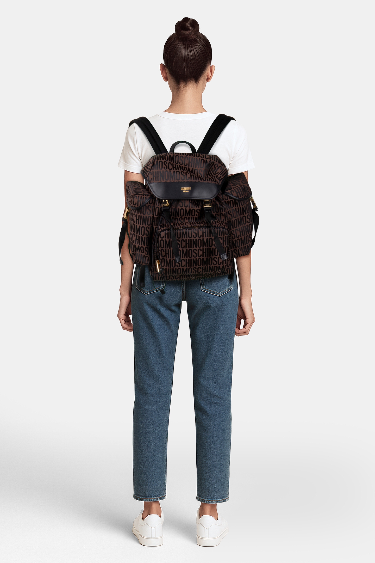 ALLOVER LOGO MULTI-POCKET BACKPACK BROWN 2