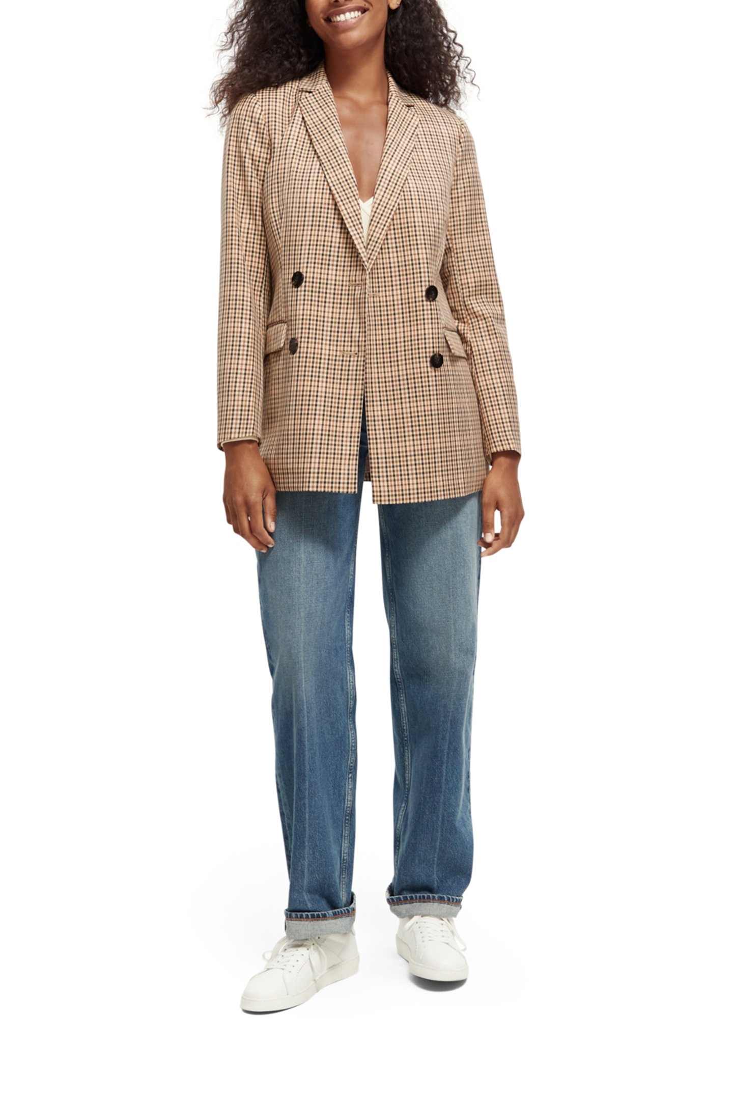 DOUBLE BREASTED TAILORED BLAZER IN YARN DYE CHECK COMBO X 3