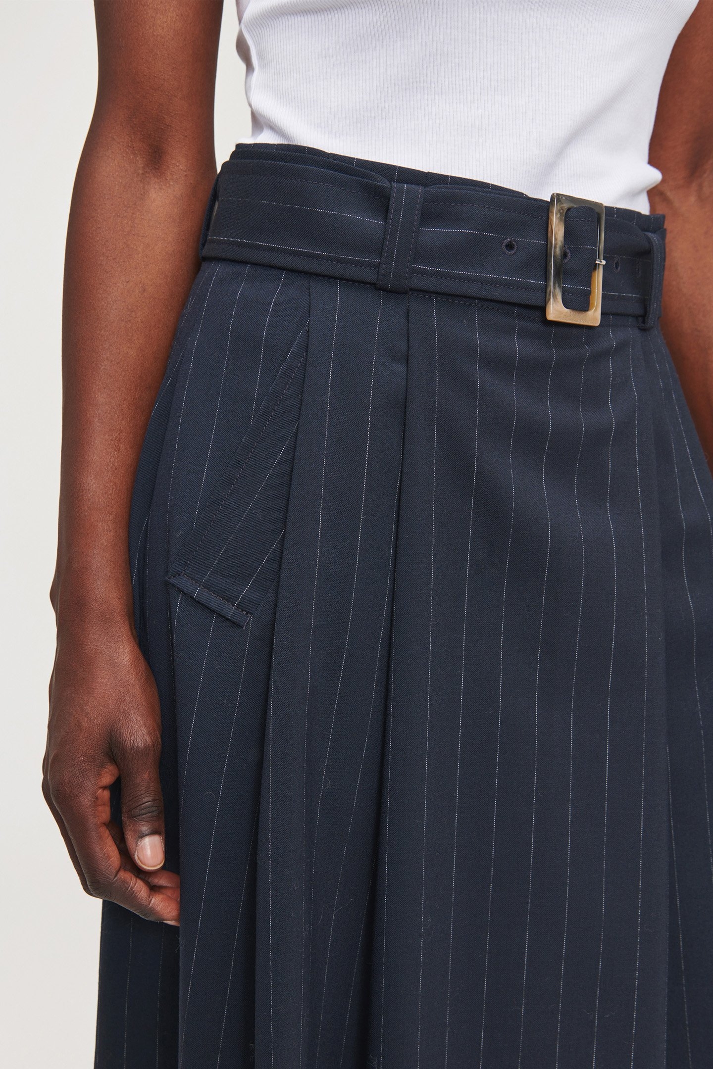 PLEATED PIN STRIPE SKIRT MIDNIGHT BLUE 7