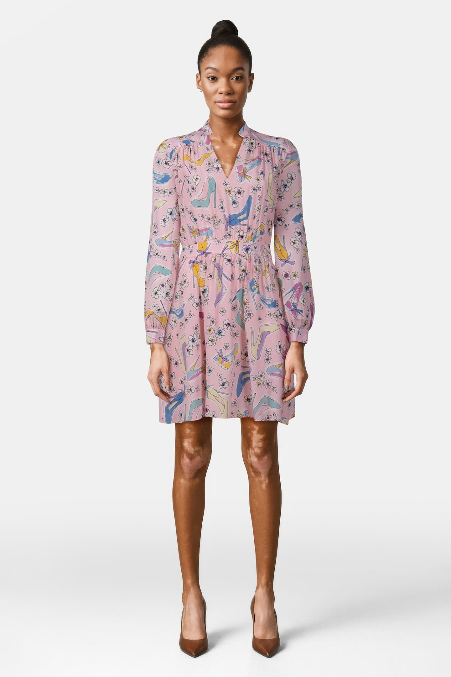 CREPE DE CHINE DRESS HEELS & FLOWERS PINK 2