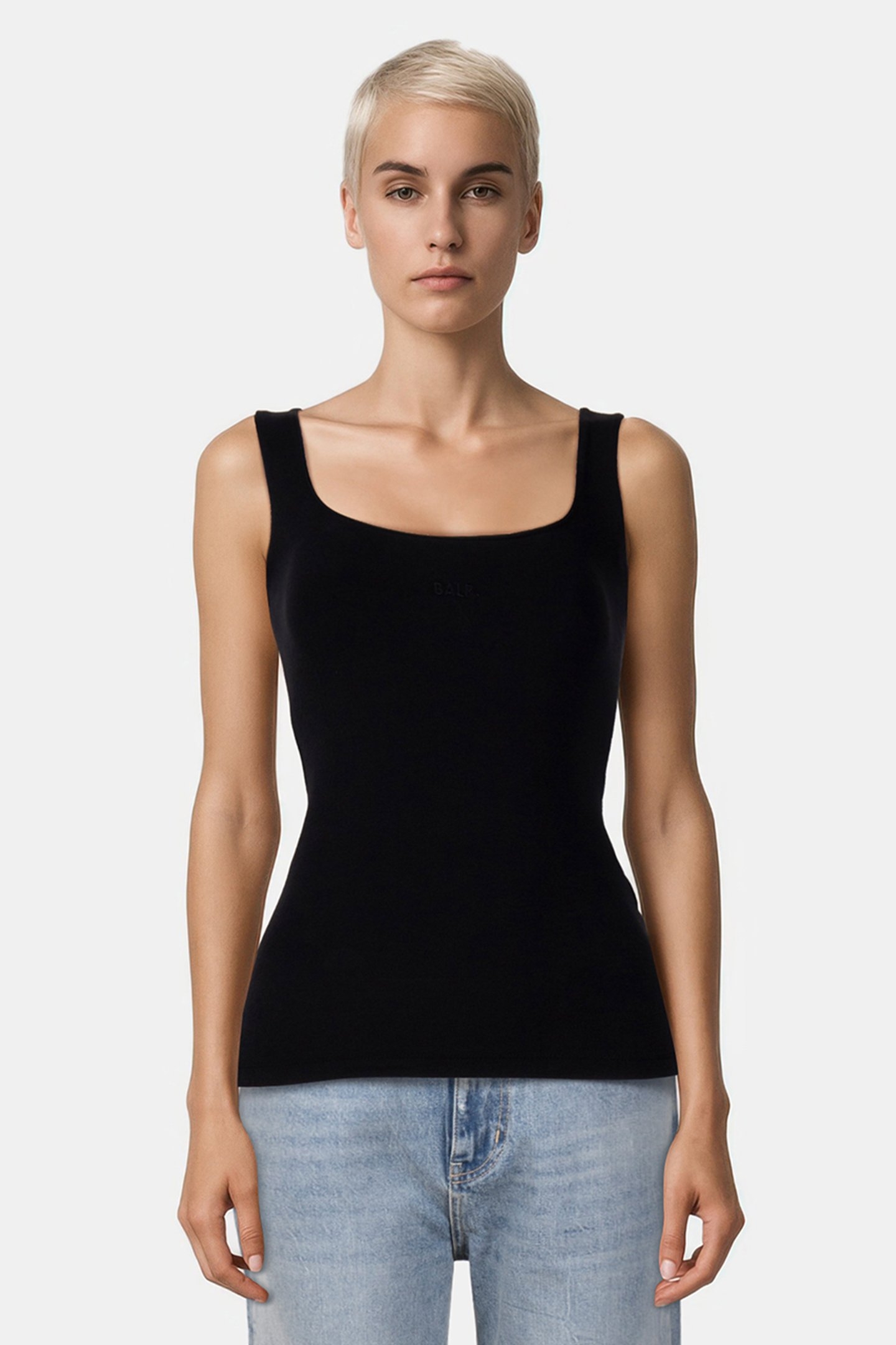 LOGO BRAND SQUARE NECK TOP JET BLACK 1