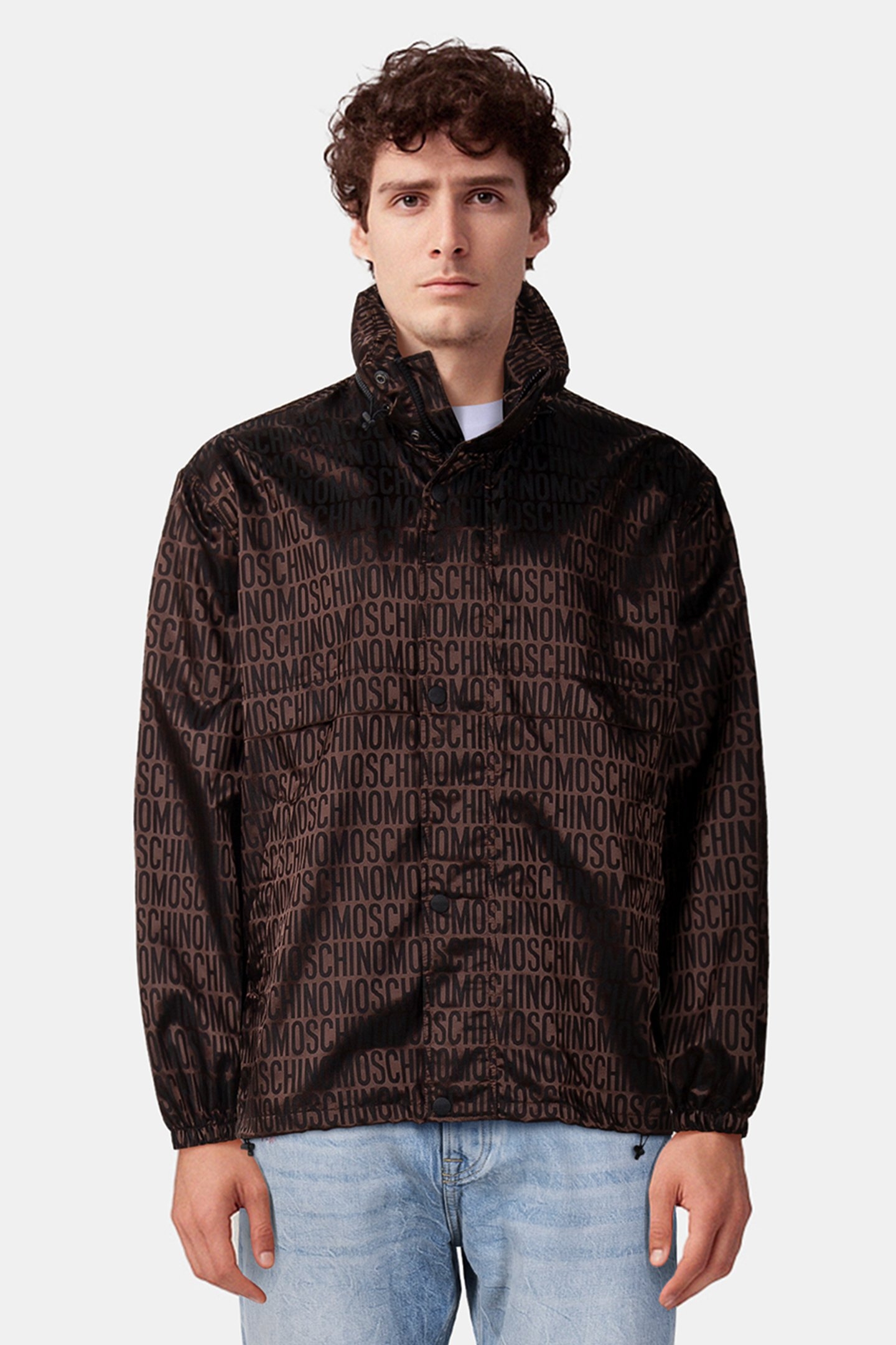 WINDBREAKER IN NYLON JACQUARD ALLOVER LOGO BROWN 1