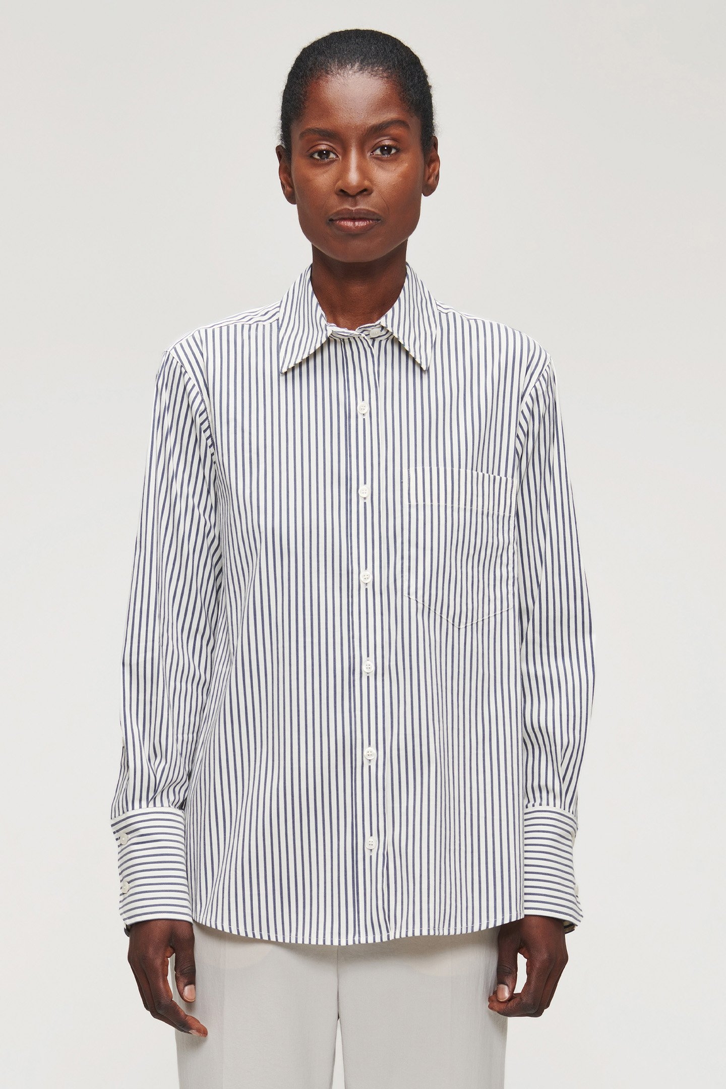 SOFT COTTON MIX STRIPPED SHIRT MIDNIGHT BLUE 1