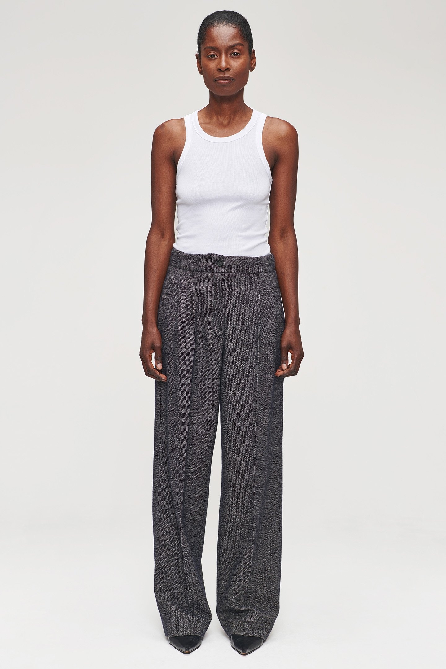 COTTON WOOL MIX PLEATED PANTS MIDNIGHT BLUE 3