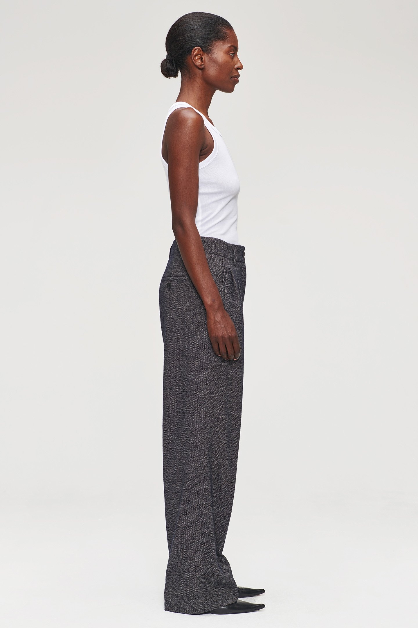 COTTON WOOL MIX PLEATED PANTS MIDNIGHT BLUE 5