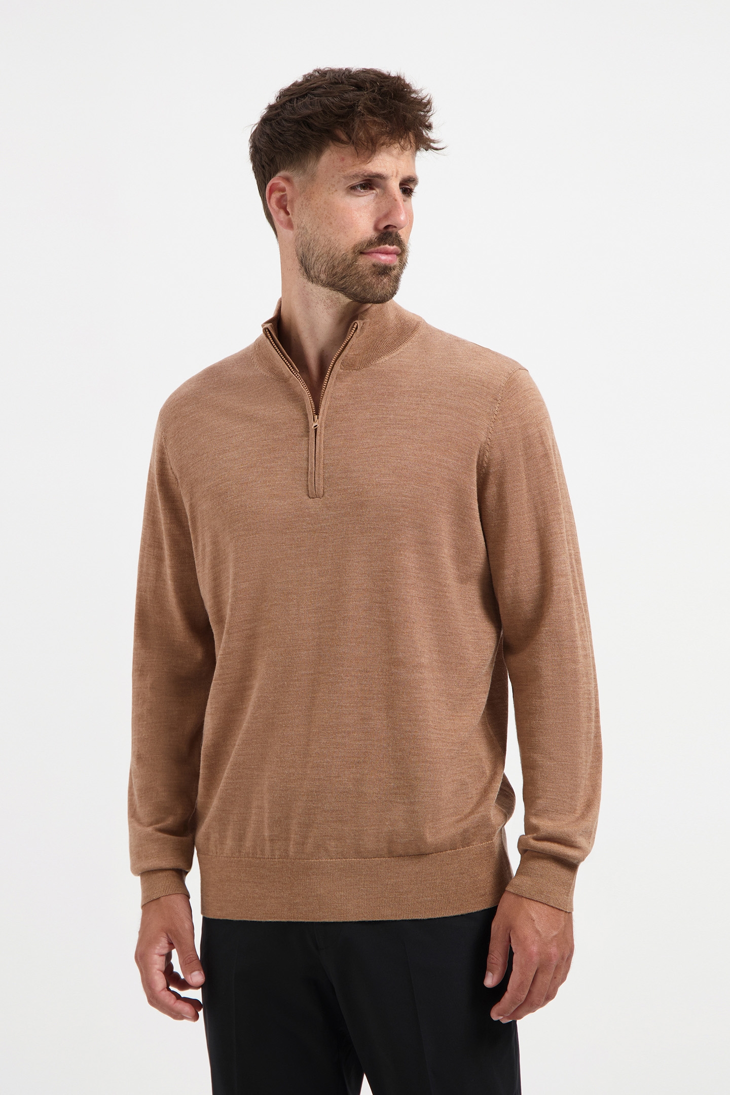ZIP UP 100% MERINO TUSCAN CAMEL 1