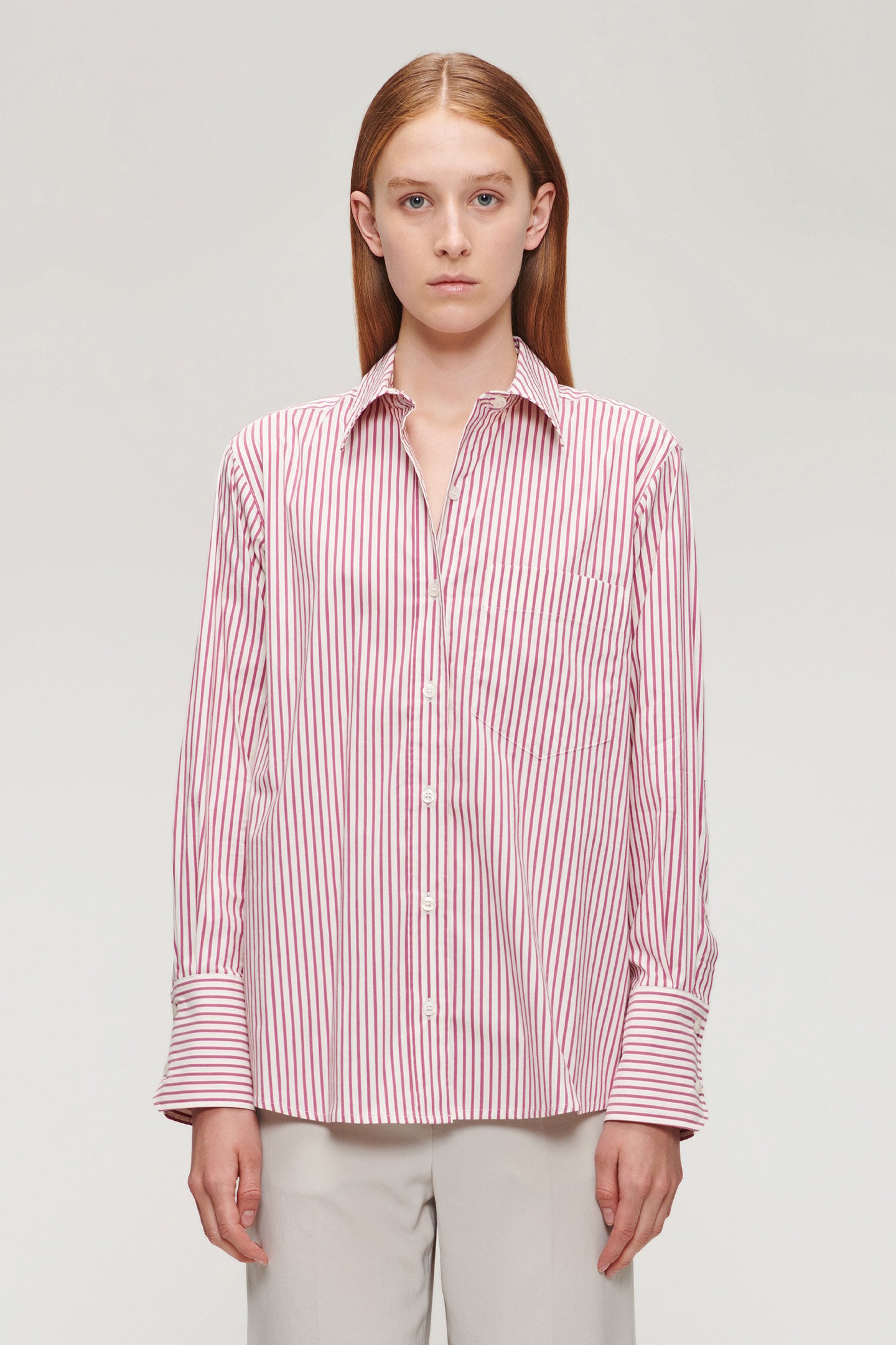 SOFT COTTON MIX STRIPPED SHIRT PLUM 1