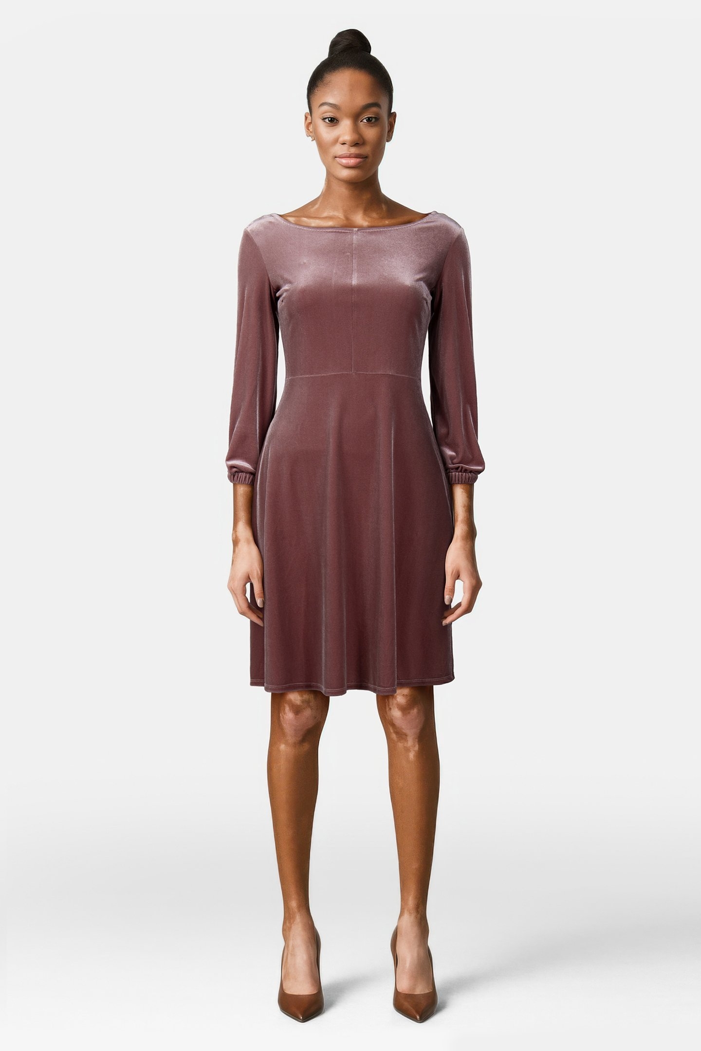 DRESS VELVET UNI ROSE TAUPE 1