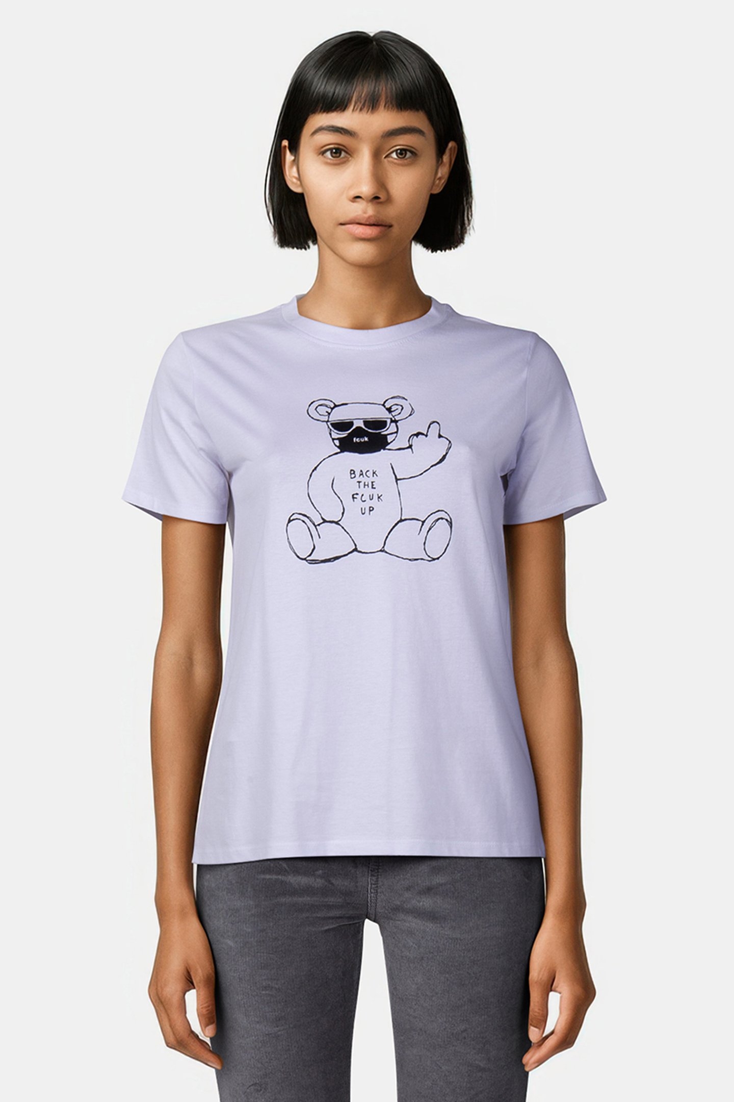 FCUK BACK UP BEAR TEE WHITE/BLACK 1