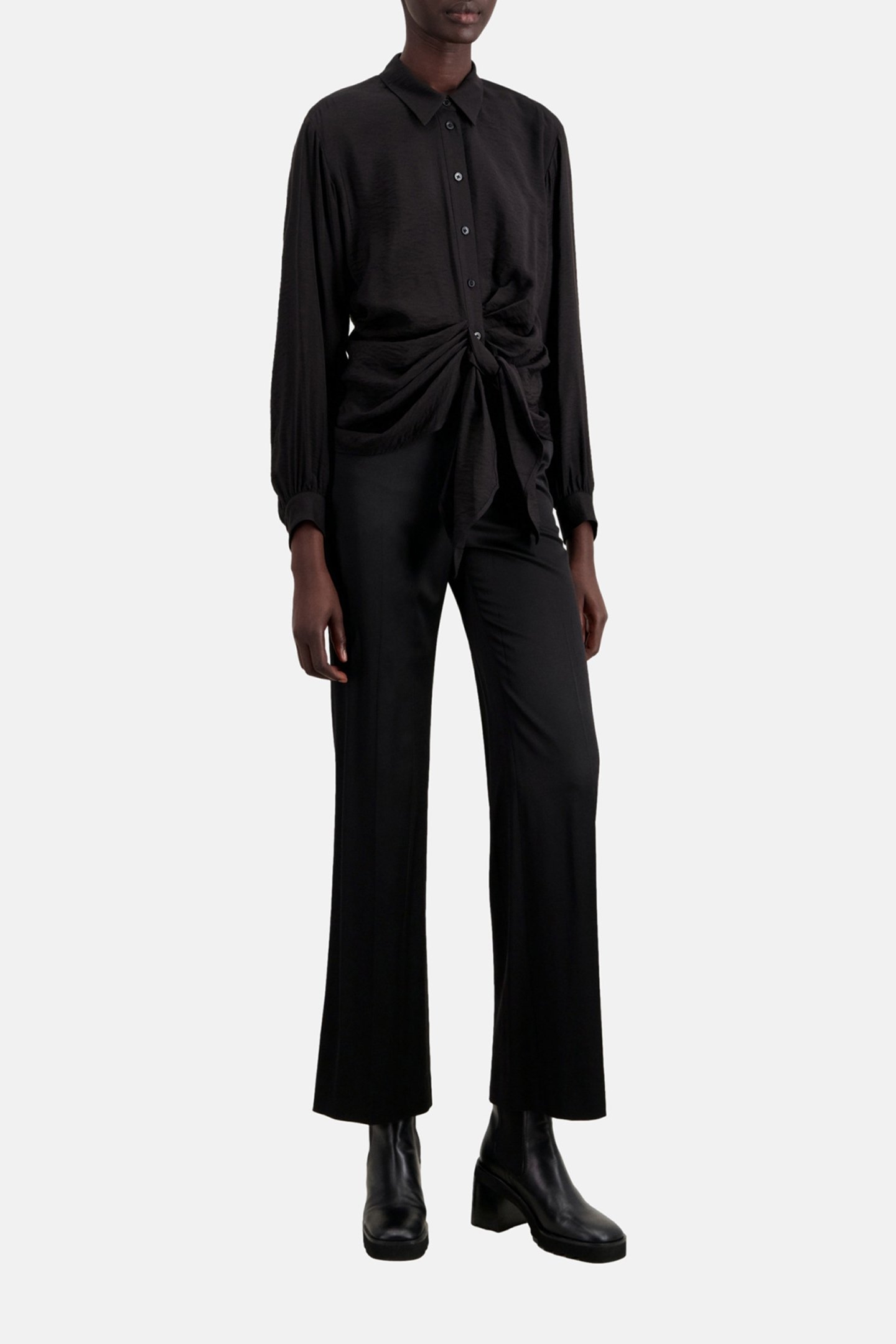 LONG-SLEEVED DRAPED KNOTTED SHIRT BLACK 3