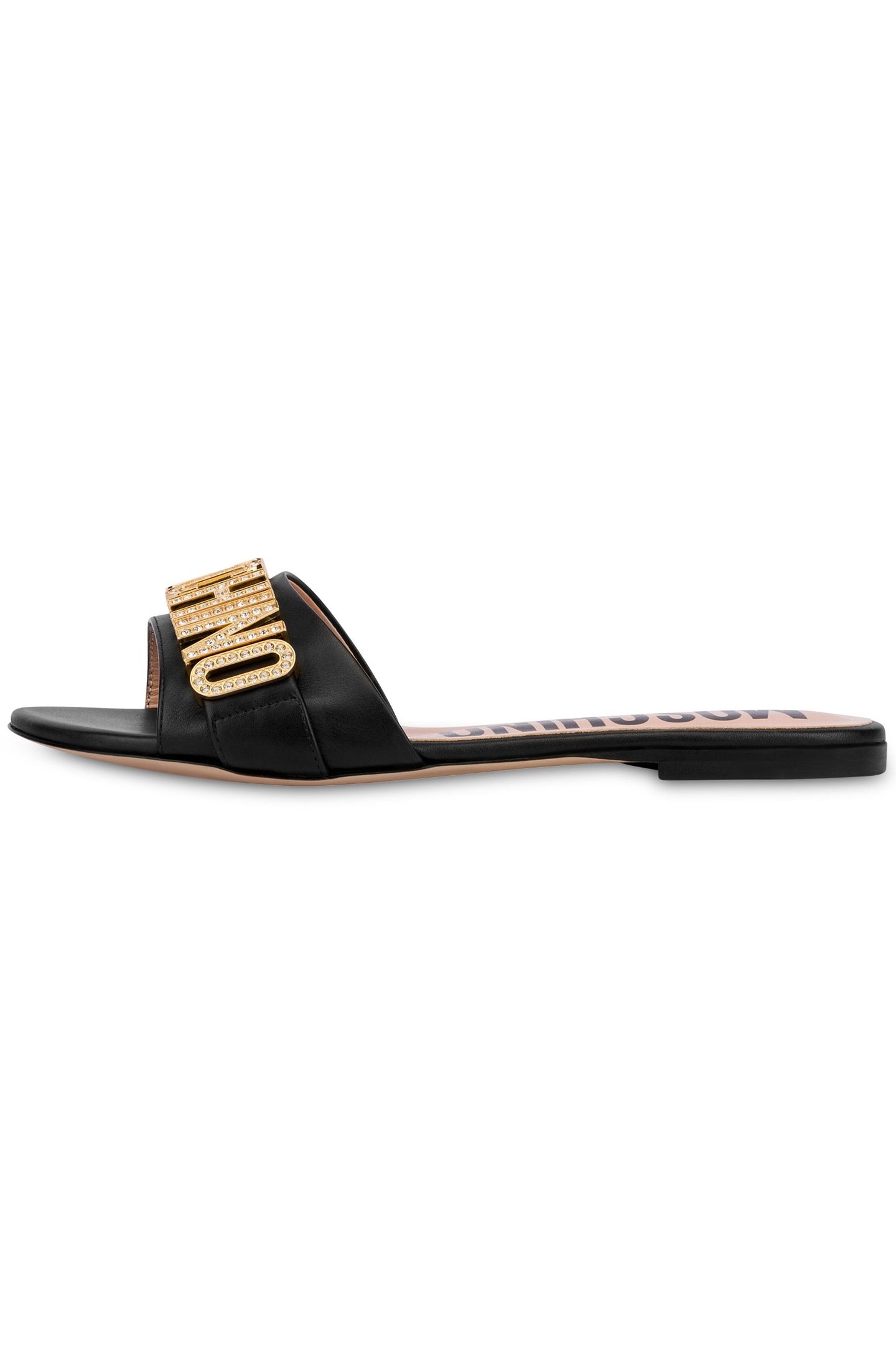 JEWEL LOGO CALFSKIN FLAT SANDALS BLACK 1