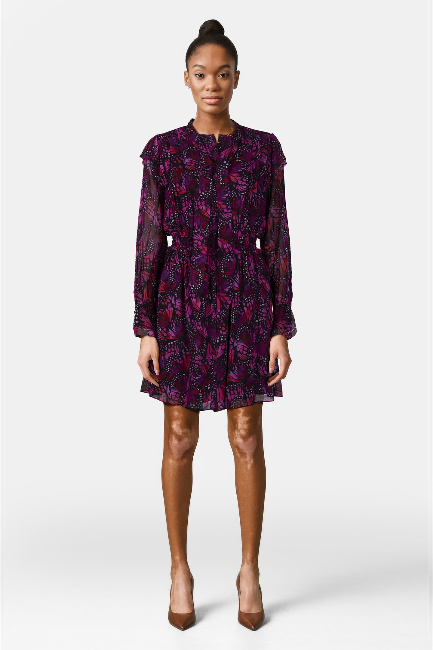 ML SHORT BUTTONED DRESS WITH LAVALIERE COLLAR PINK 1