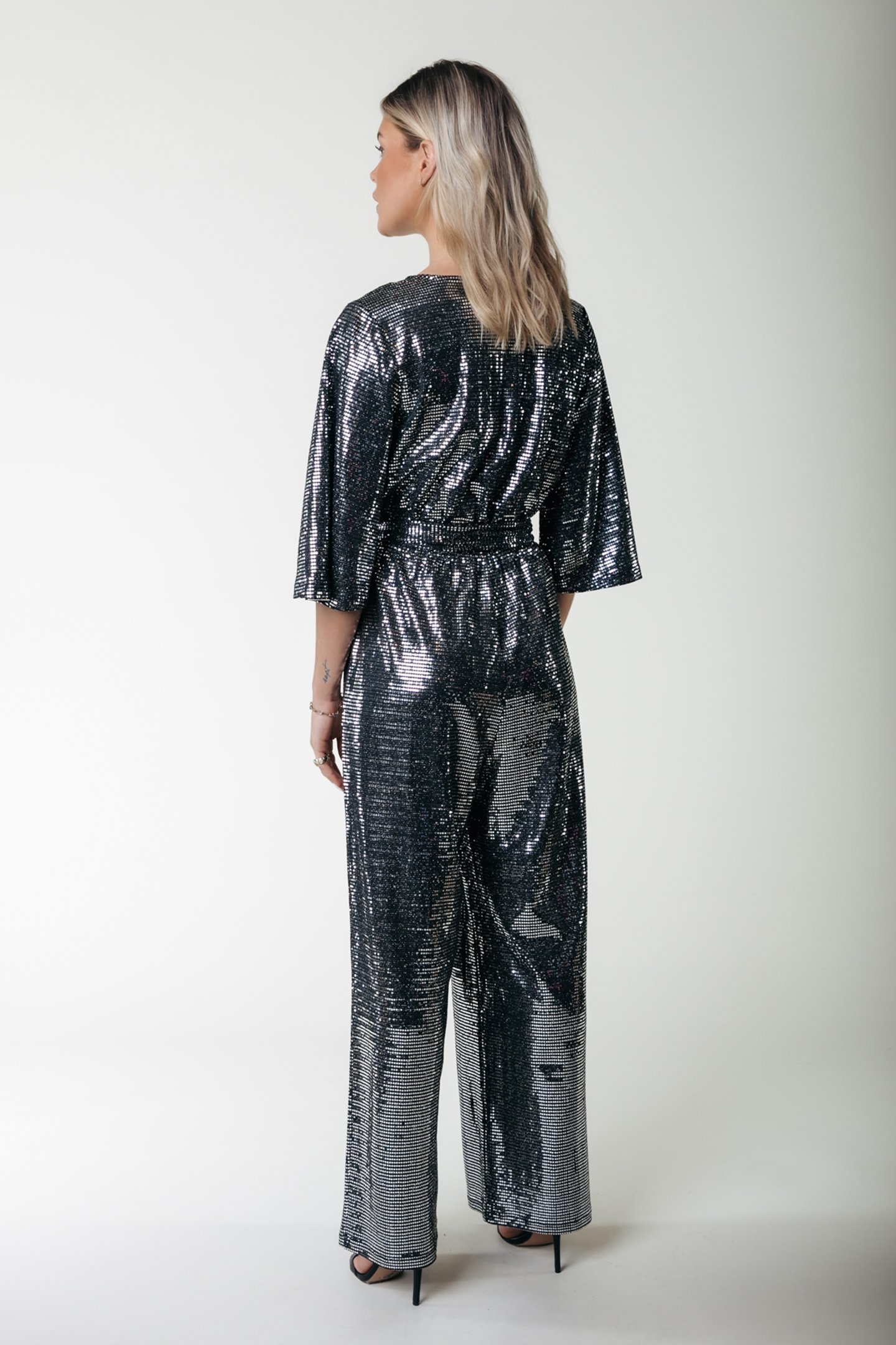CEYLIN FOIL V-NECK JUMPSUIT SILVER GREY 2