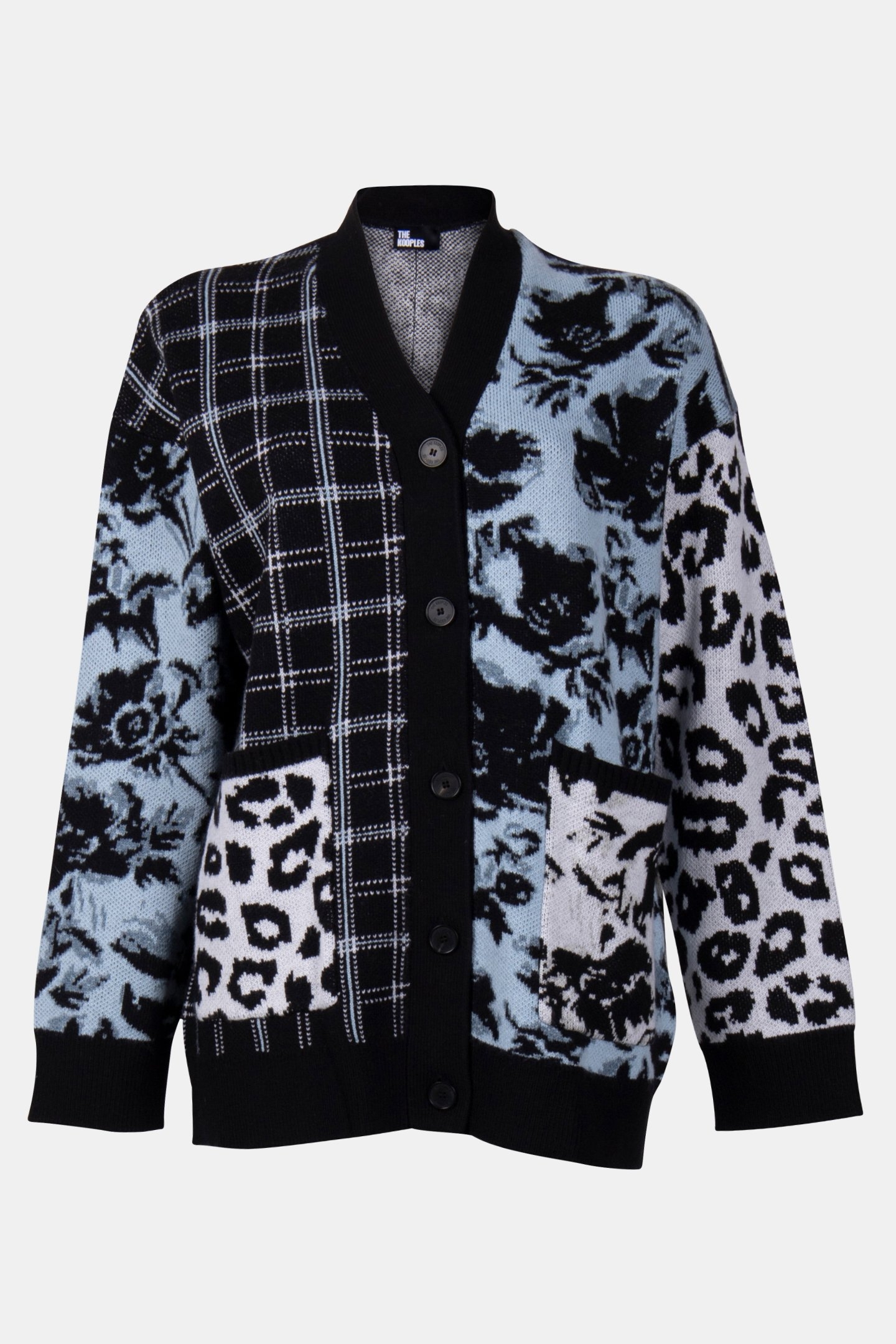 CARDIGAN PATCHWORK JACQUARD BLUE MELANGE/BLACK 3