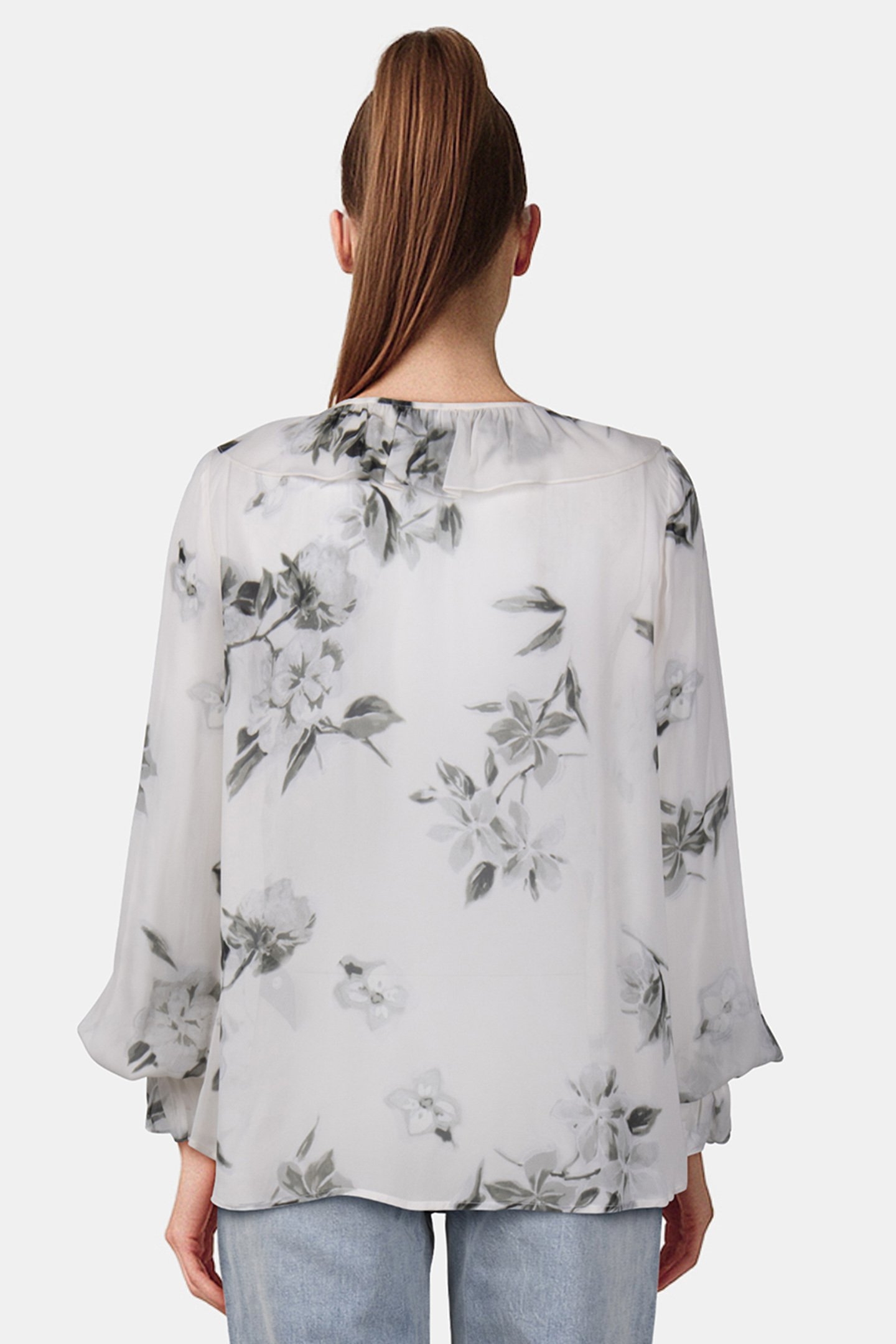 LONG SLEEVE TOP WITH RUFFLE DETAIL ECRU 2