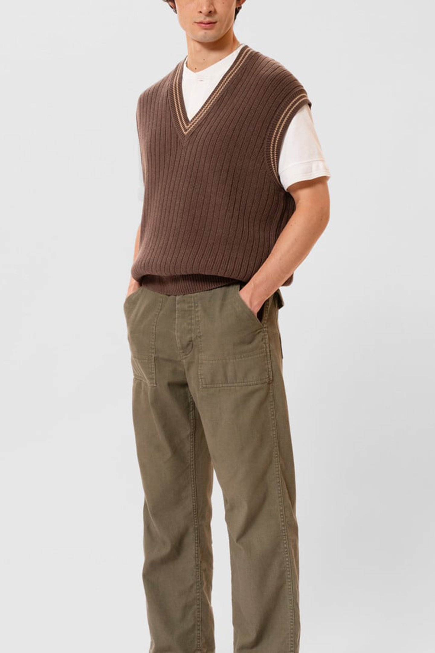 SVERRE KNITTED VEST BROWNMELANG 1