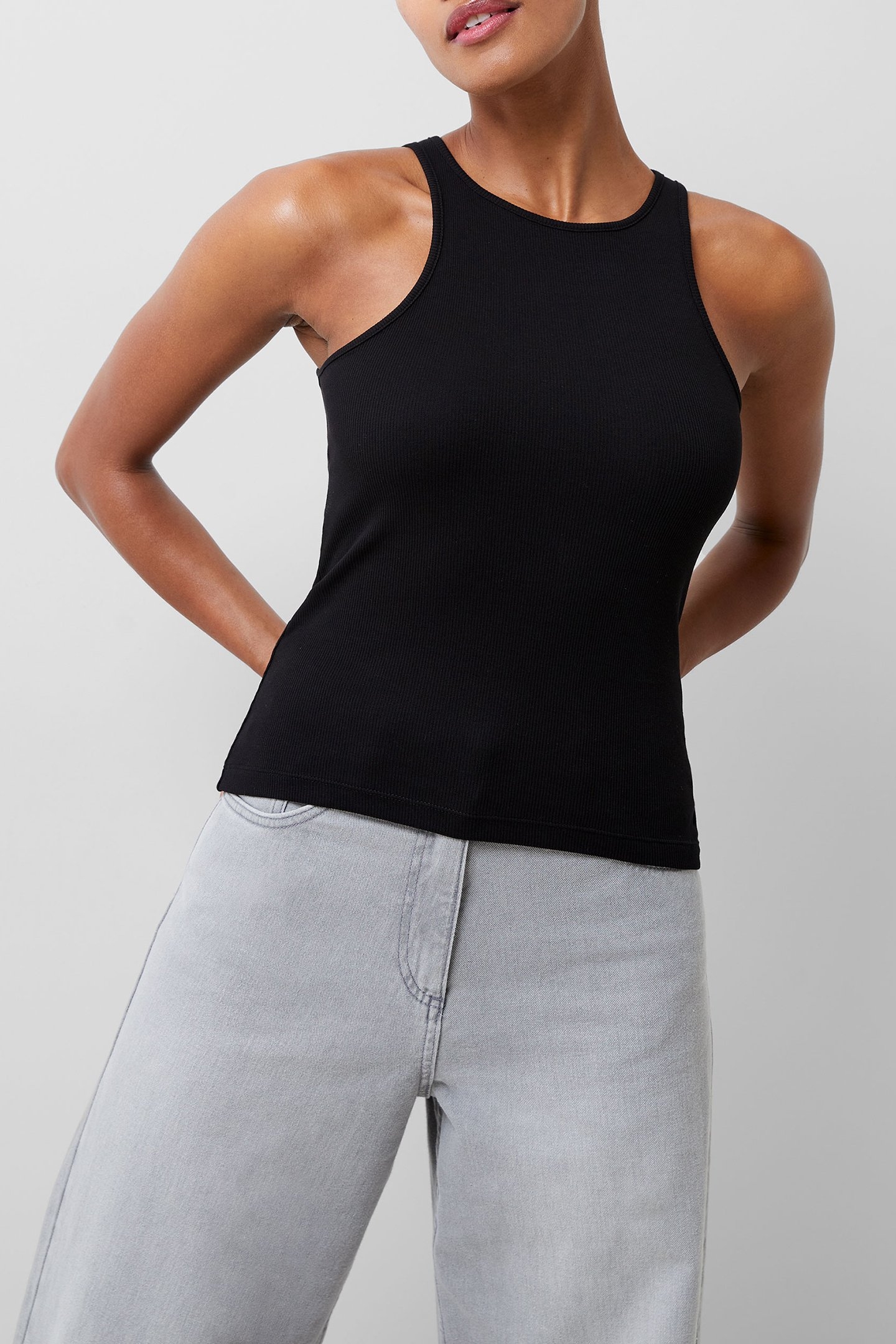 RASSIA SHERYLE RIBBED TANK BLACK 1