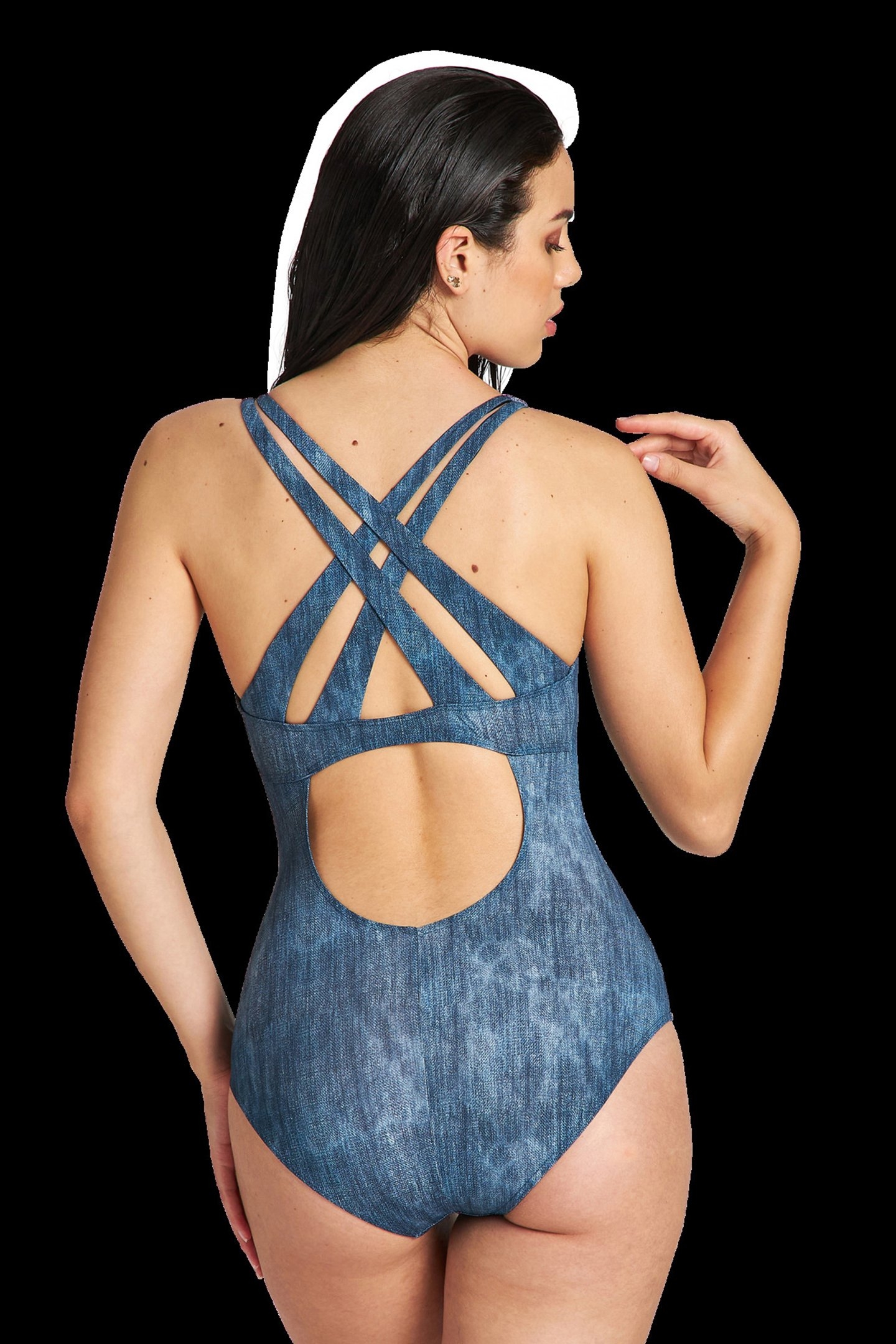 W CLEOPATRA CRISS CROSS BACK ONE PIECE DENIM 2