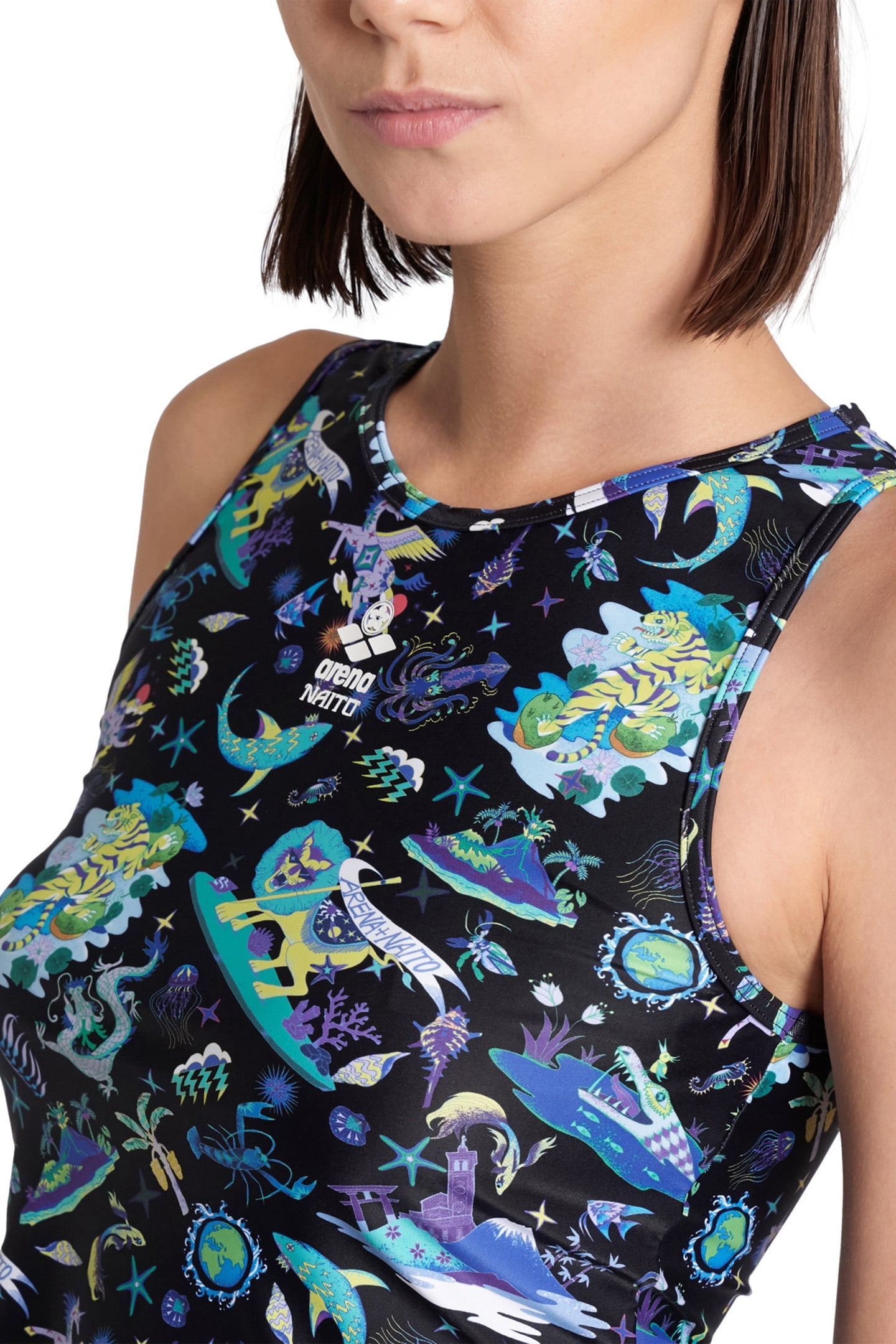 WOMEN'S ARENA FUN PLANET BRA TOP BLACK MULTI 4