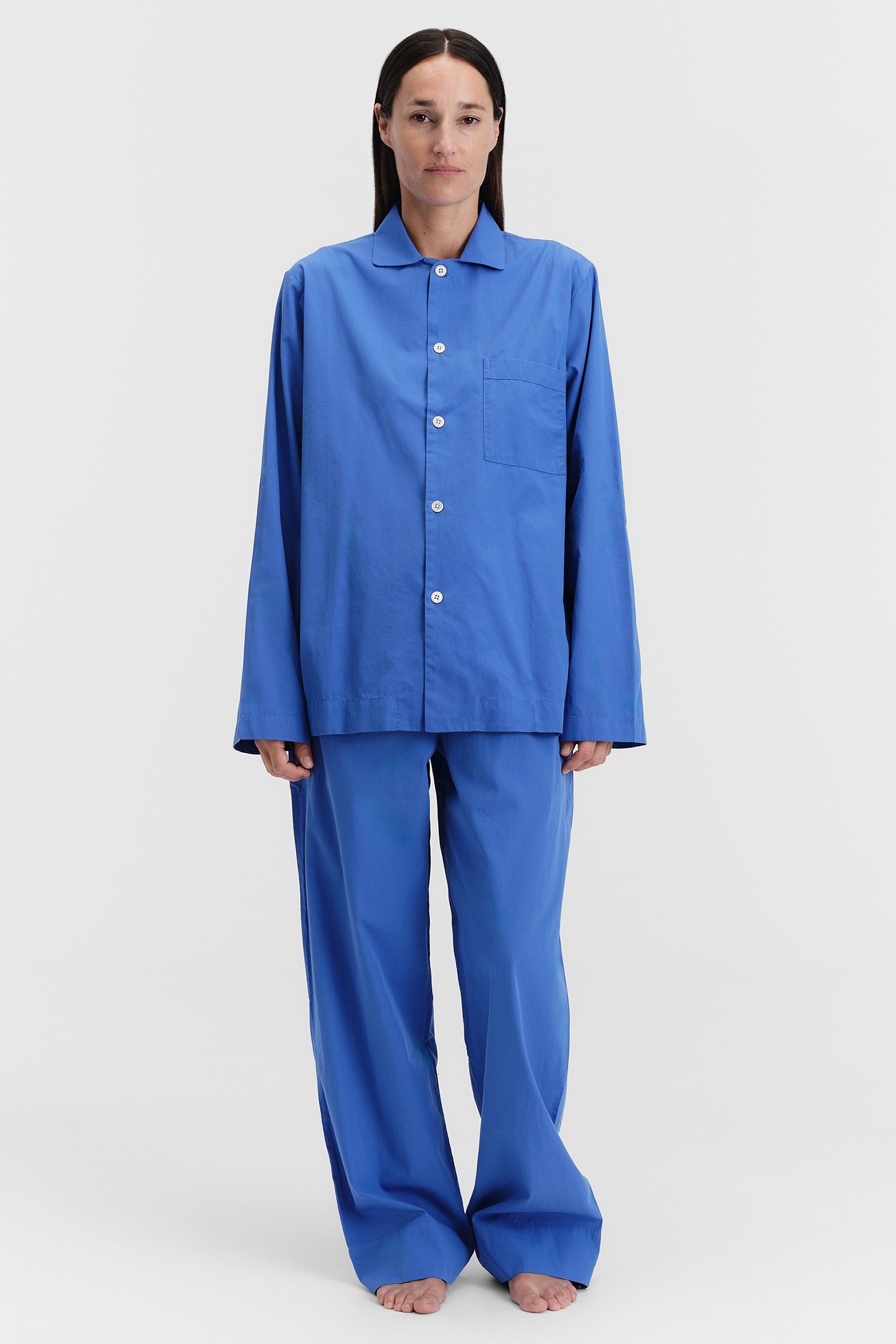 UNISEX POPLIN PYJAMAS SHIRT ROYAL BLUE 2