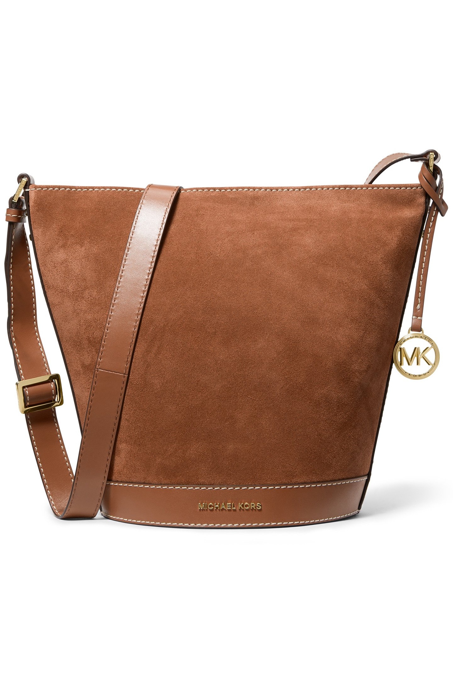 MEDIUM LEATHER TOP ZIP BUCKET MESSENGER BAG IN BROWN 1