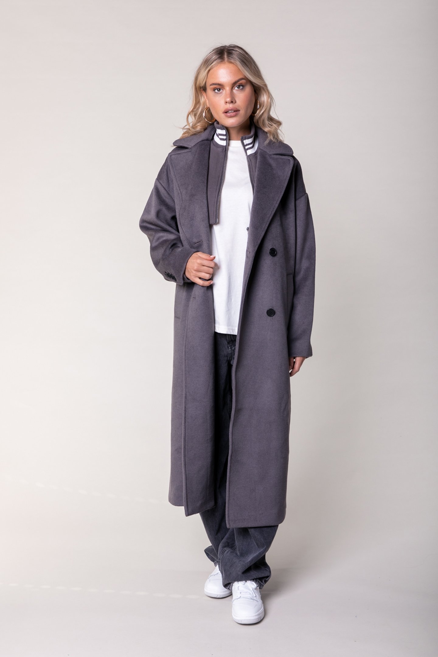 ZANIA RIB COLLAR WOOL COAT TAUPE 1