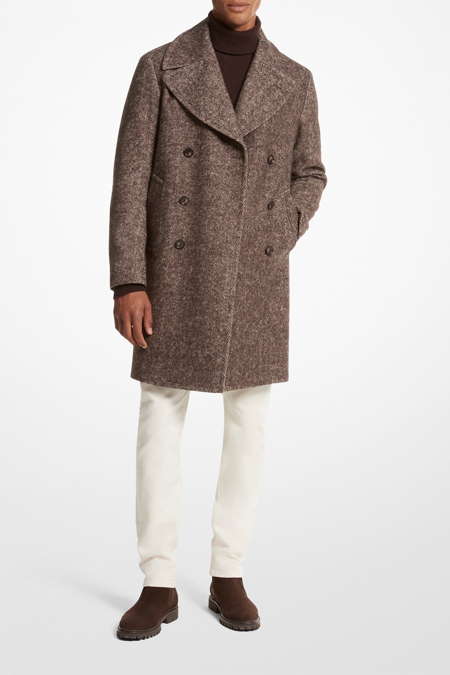 DOUBLE BREASTED PEACOAT COAT IN CHOCOLATE 1