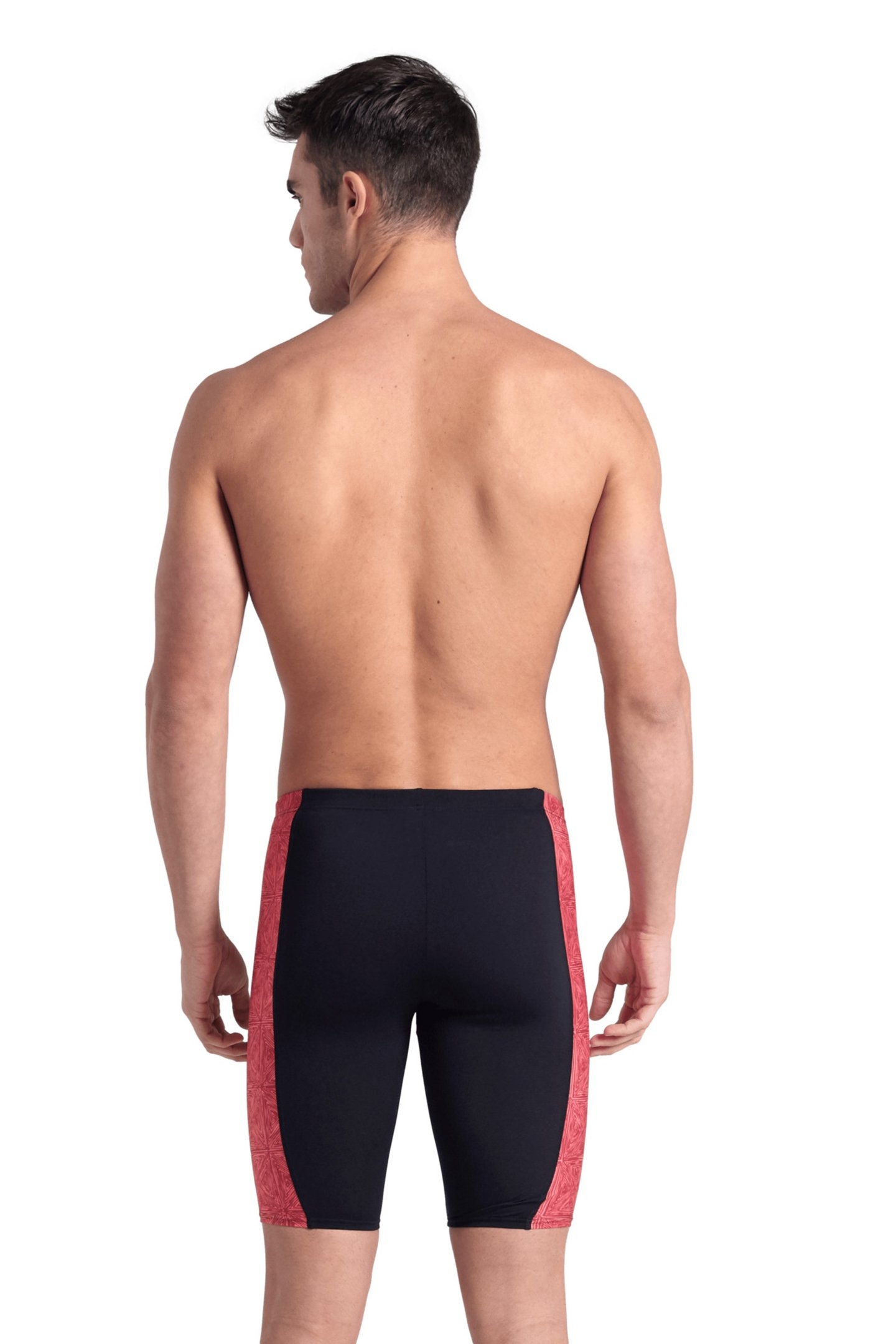 MEN'S ARENA ABSTRACT TILES SWIM JAMMER BLACK TEAM RED 2