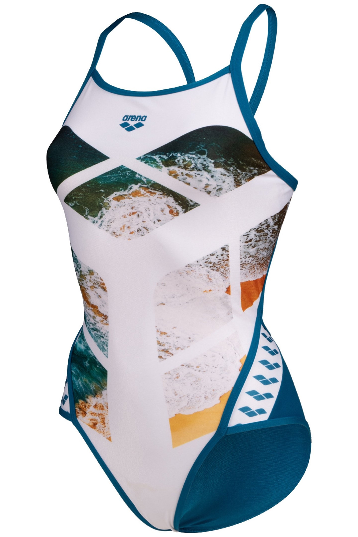 WOMEN'S ARENA PLANET SWIMSUIT SUPER FLY WHITE MULTI BLUE COS 8