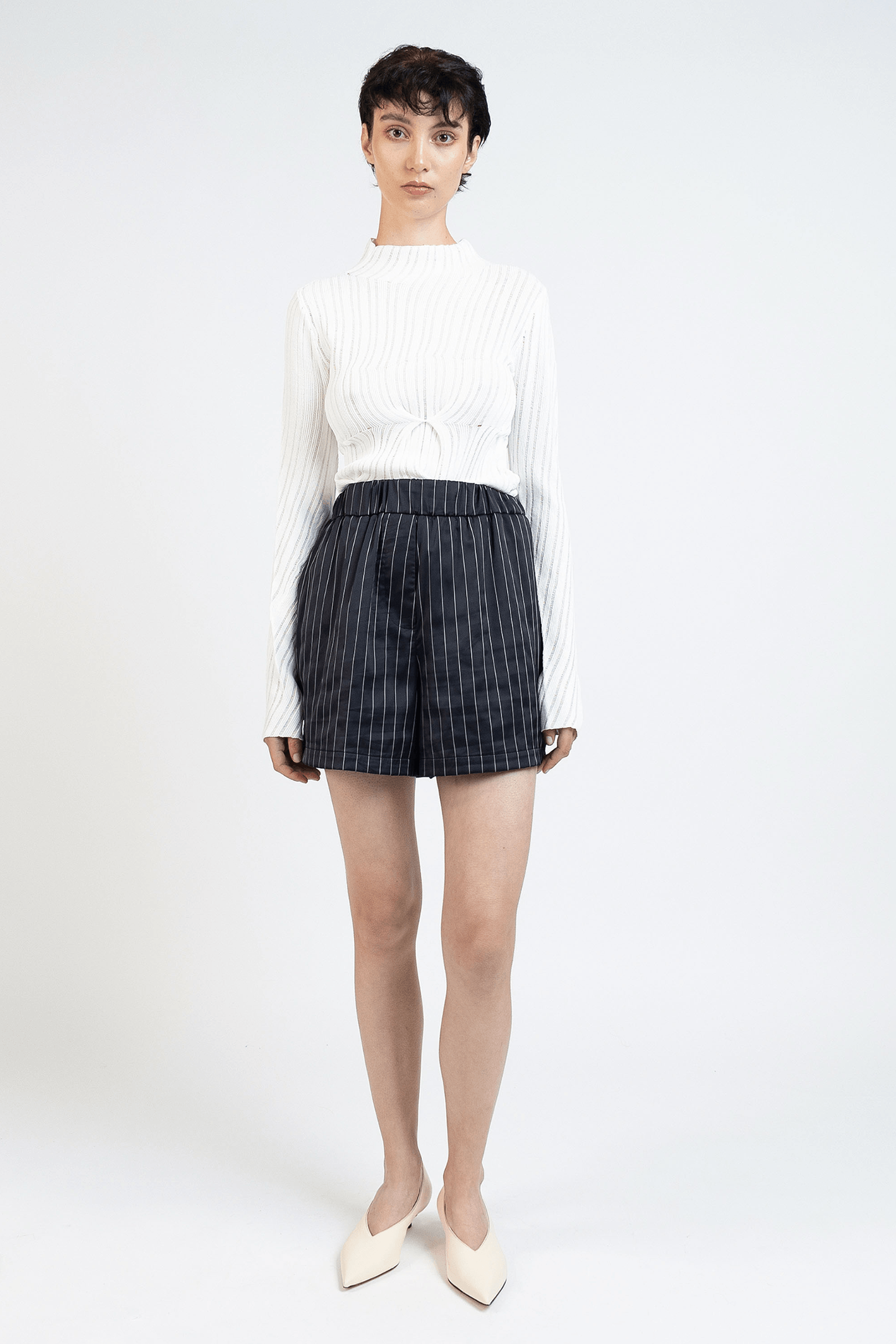 SILK SHORTS STRIPED NAVY/WHITE 1