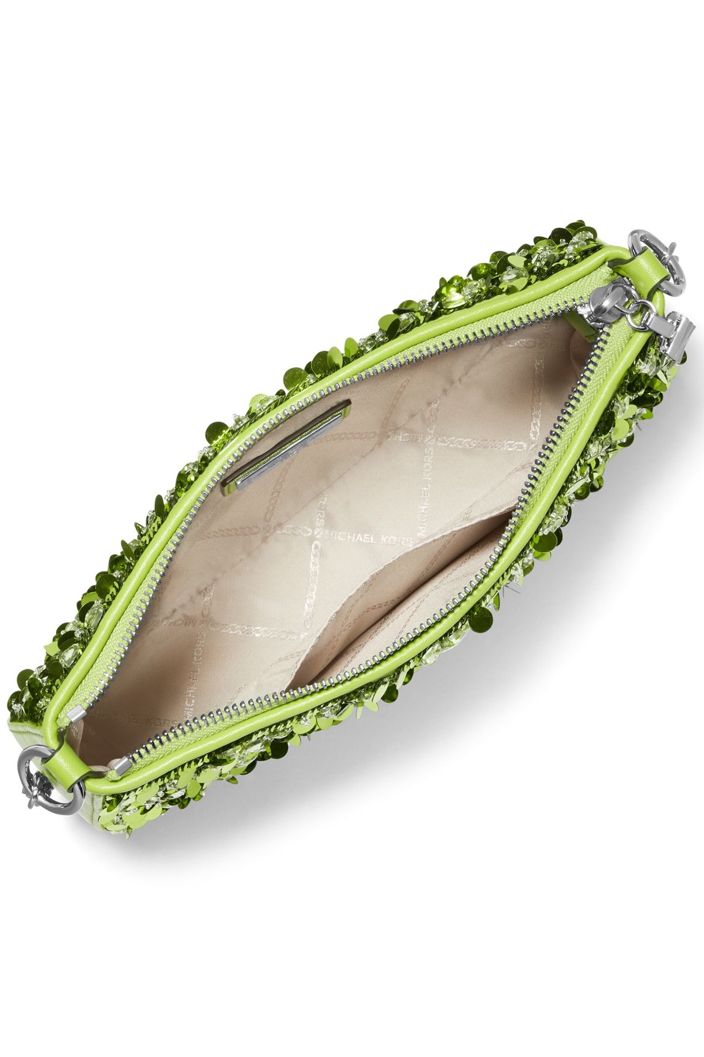 CHAIN POUCHETTE SHOULDER BAG IN GREEN SEQUINS 3