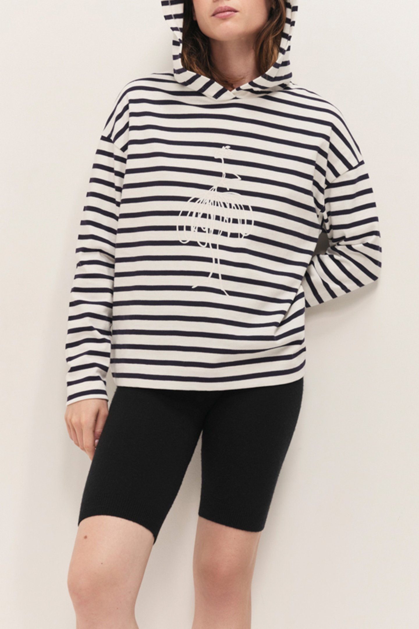 MELKI ECRU T-SHIRT WITH NAVY STRIPES AND DANCER SCREEN PRINT 1