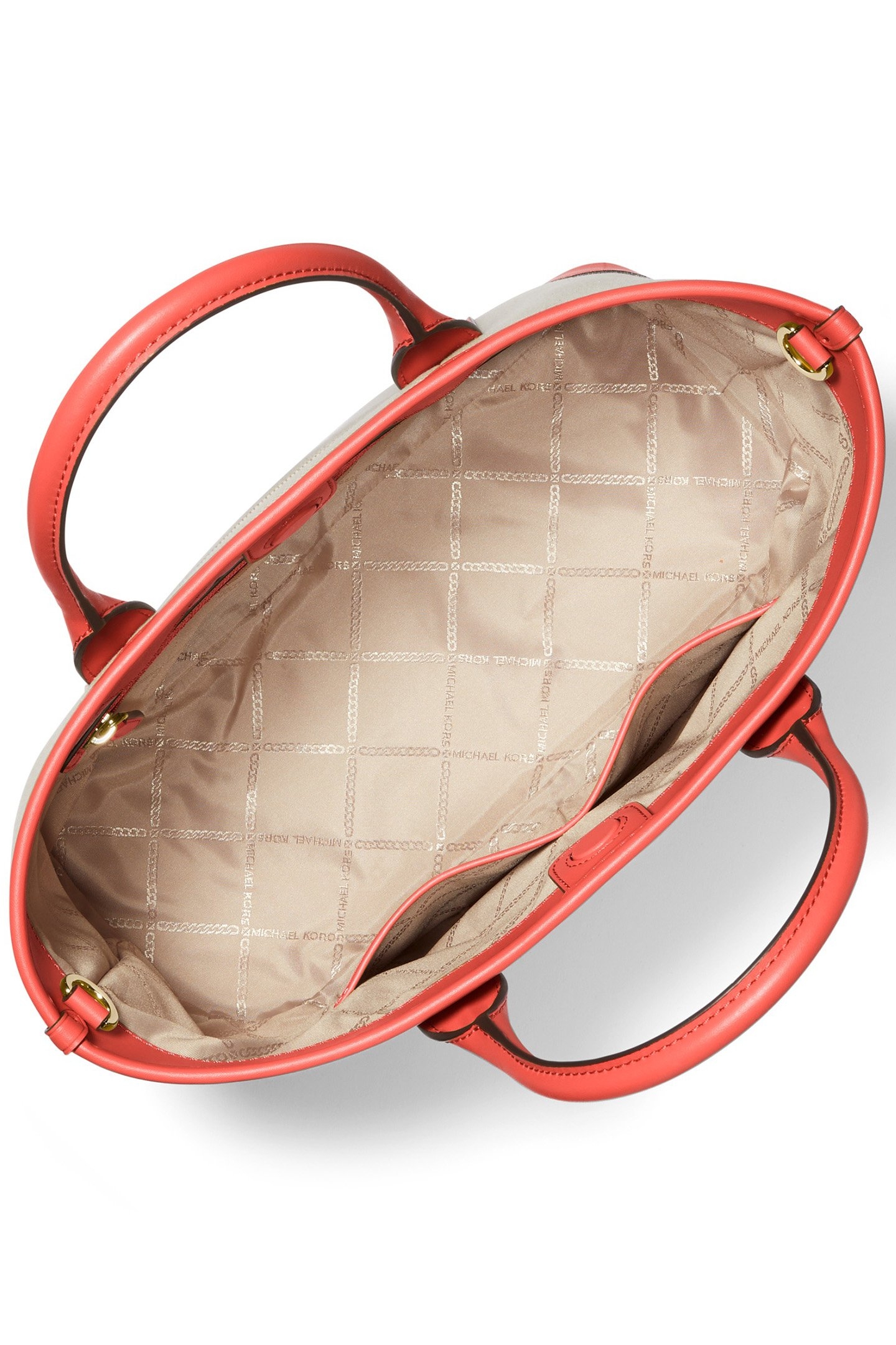 MEDIUM LEATHER SATCHEL BAG IN CREAM AND CORAL 4
