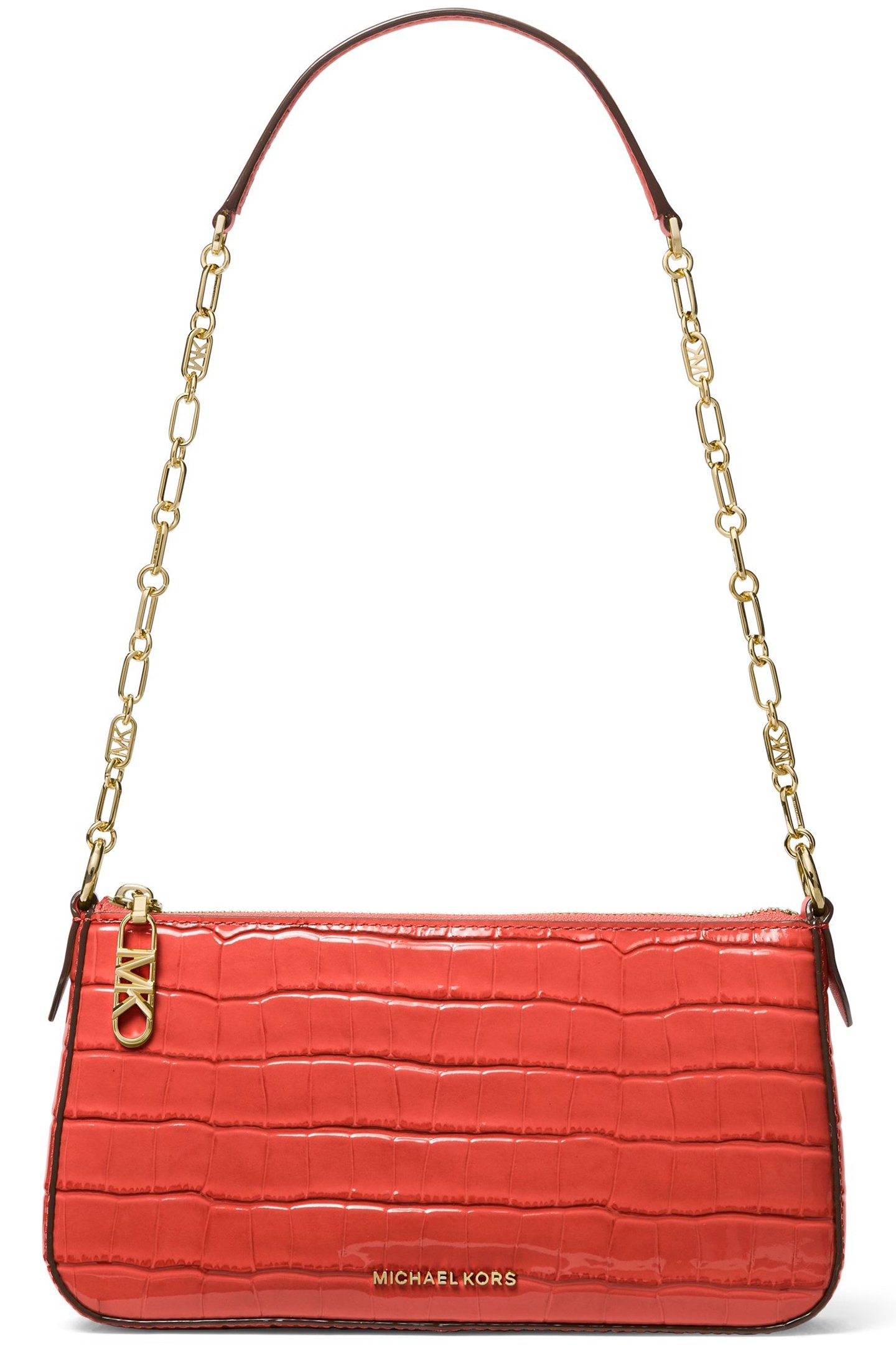 LEATHER CHAIN SHOULDER BAG IN CORAL 1