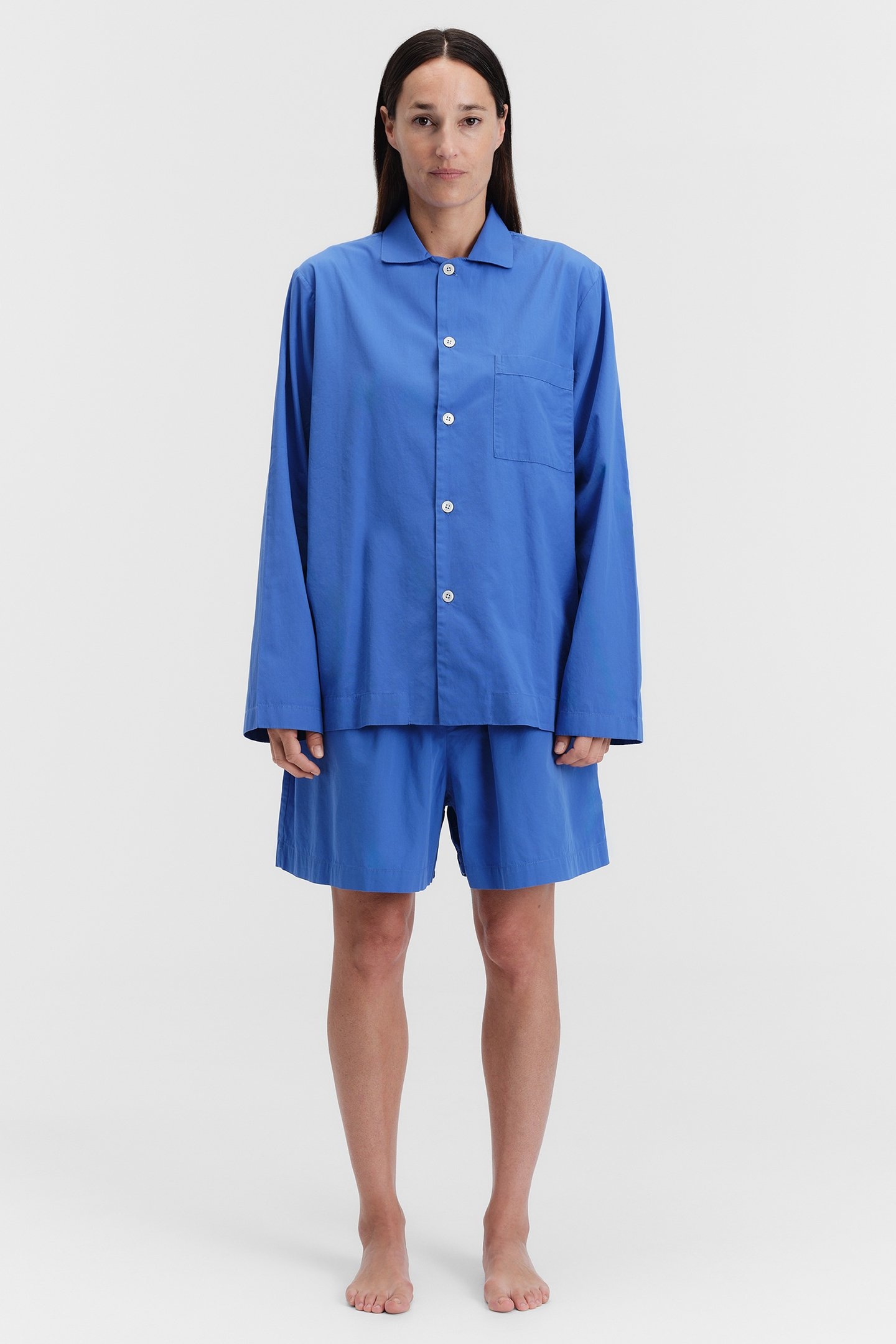 UNISEX POPLIN PYJAMAS SHORTS ROYAL BLUE 2