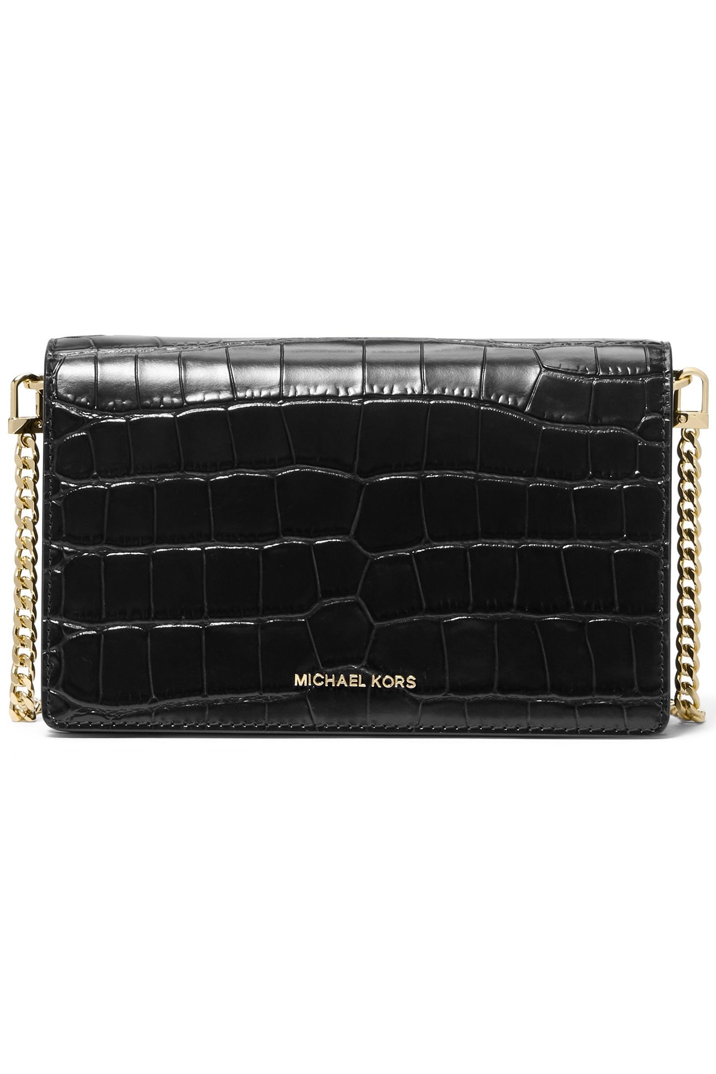 LEATHER FLAP CHAIN DETAIL CROSS BODY BAG IN BLACK 1