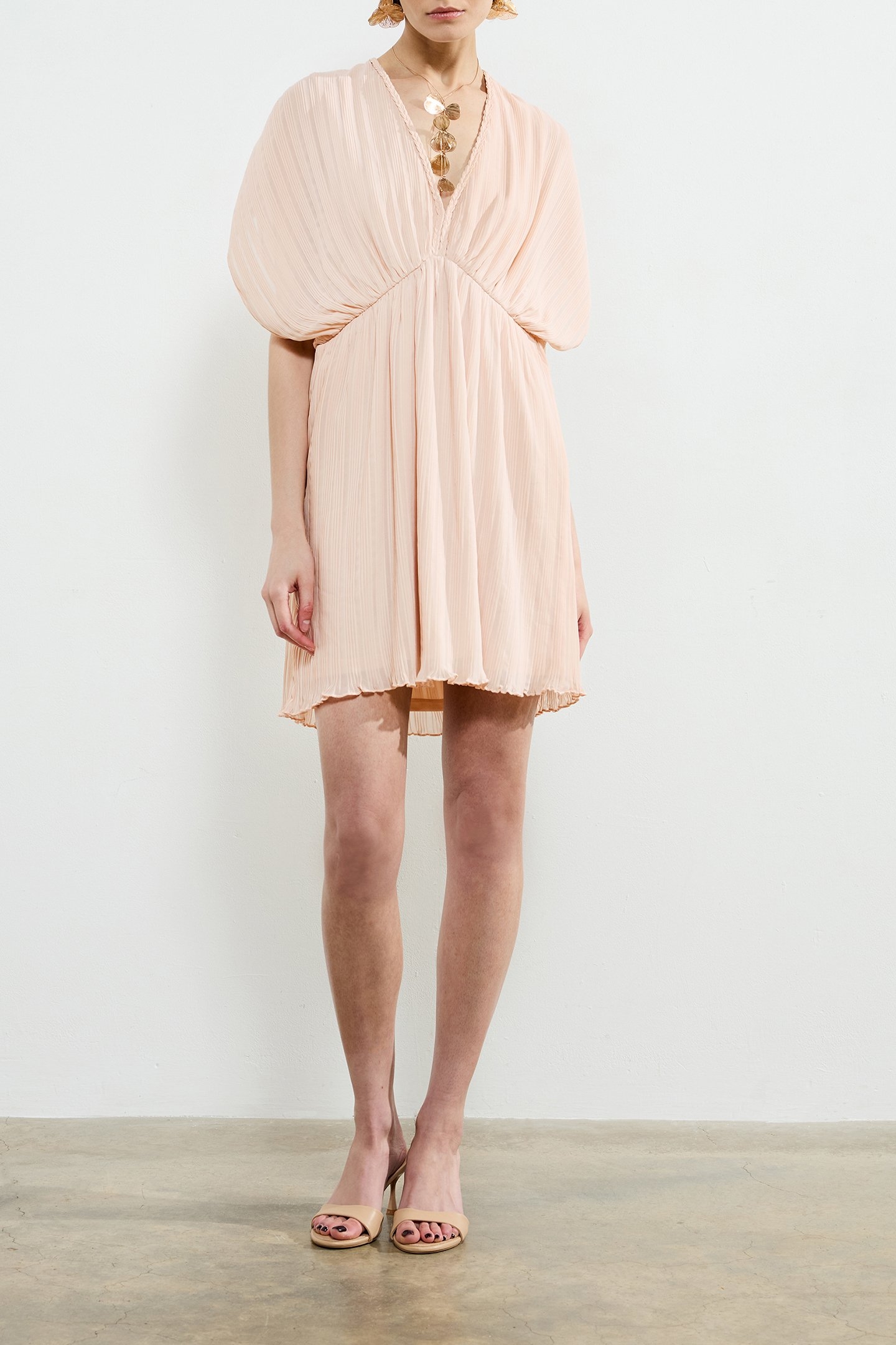 CHATHIA PLISSE V NECK DRESS BALLET PINK 1