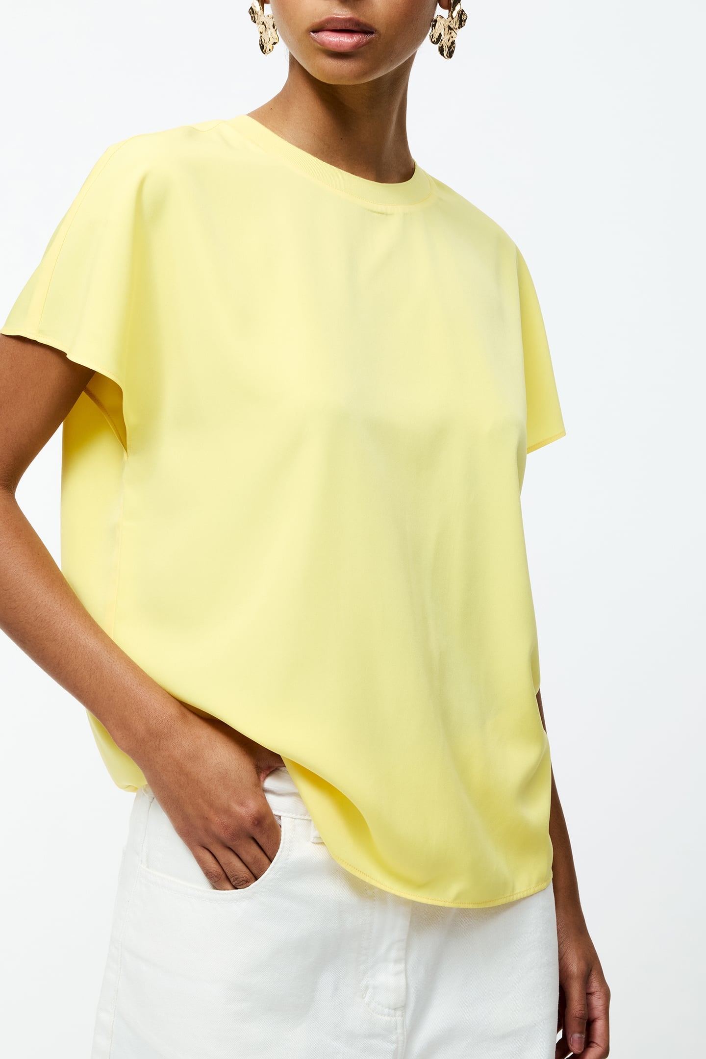 CAPRIANA CREPE CREW NK TOP BUTTER YELLOW 3