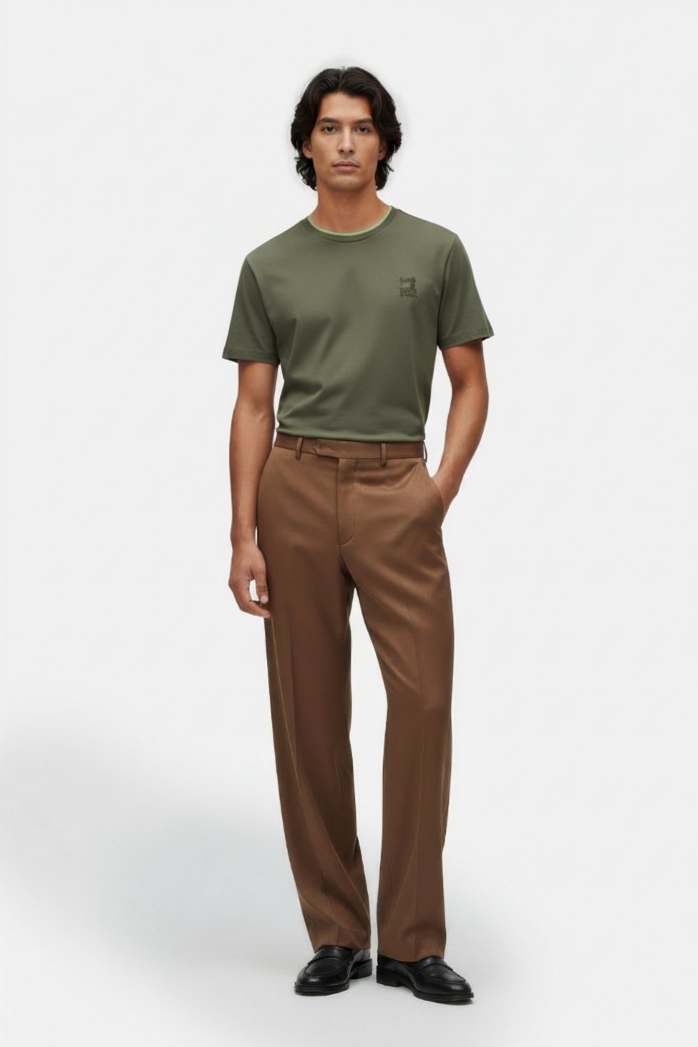 SS DOUBLE NECK GRAPHIC TEE OLIVE/KHAKI 1