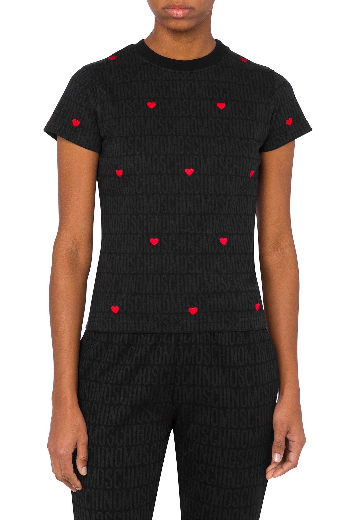 JERSEY T-SHIRT WITH ALLOVER LOGO HEARTS BLACK 1