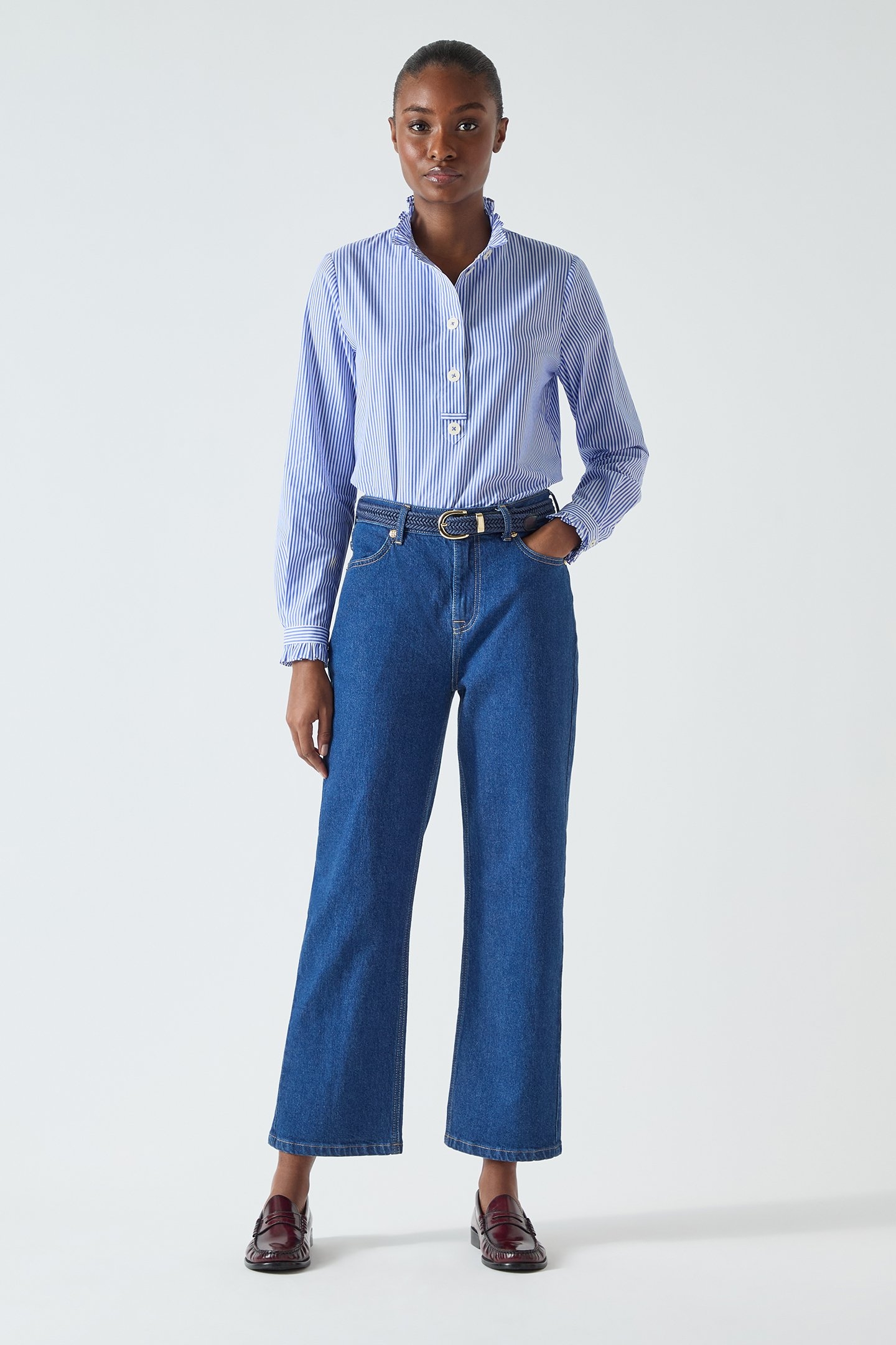 TW EMILE POPLIN SHIRT BLUE/CREAM 1