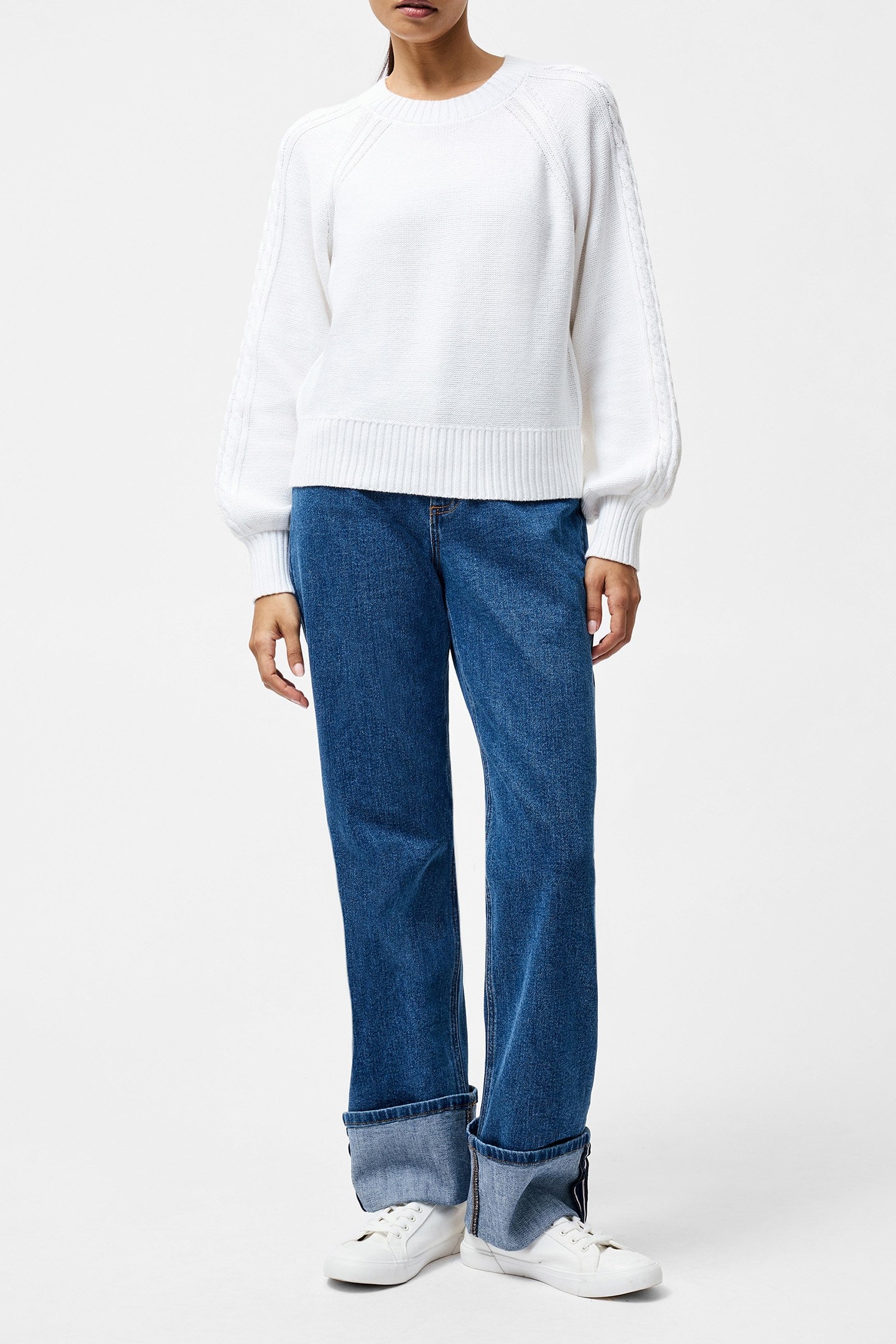 LILY CABLE SLV JUMPER LINEN WHITE 1