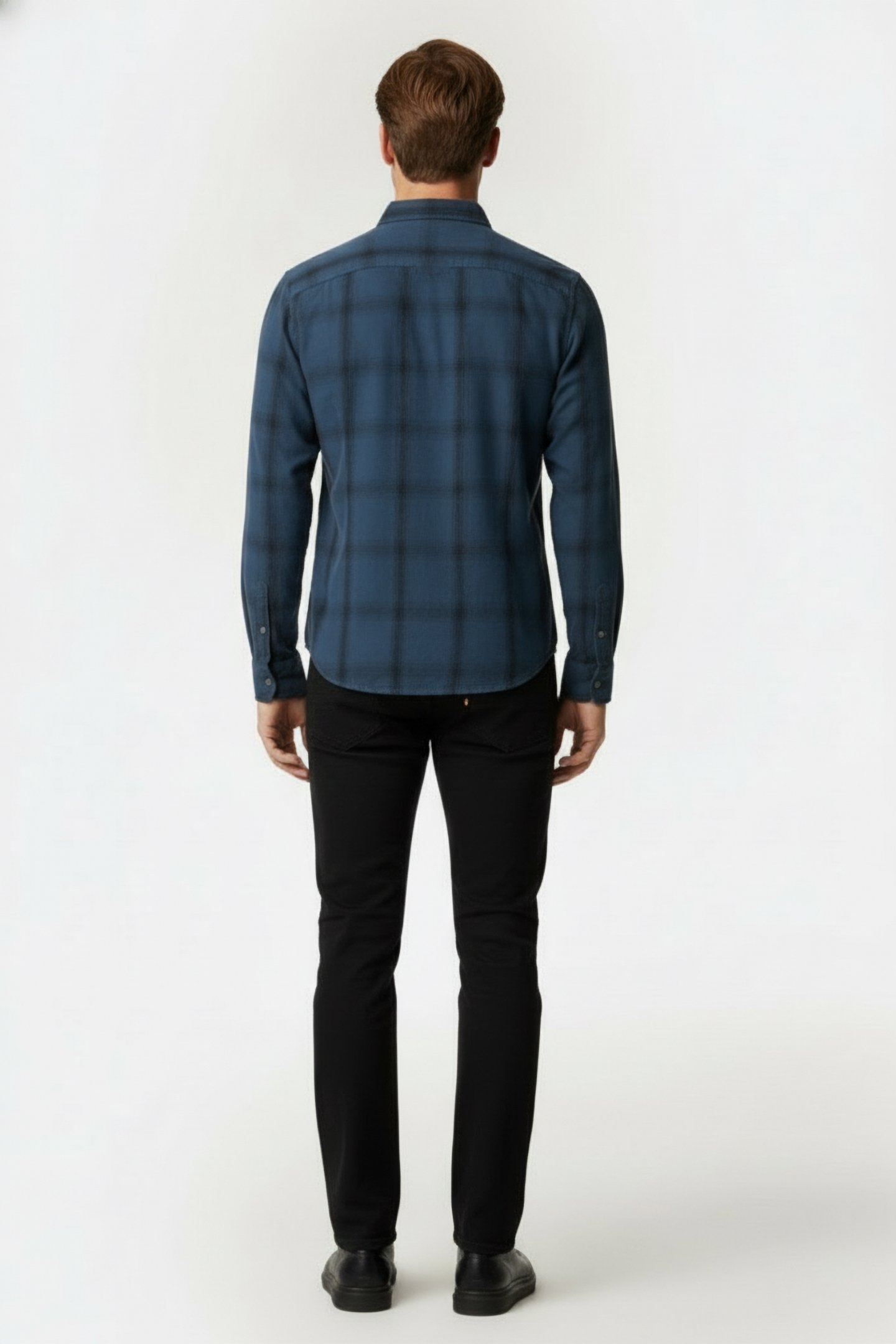 LS SUNSET SHIRT NAVY FADED CHECK 2