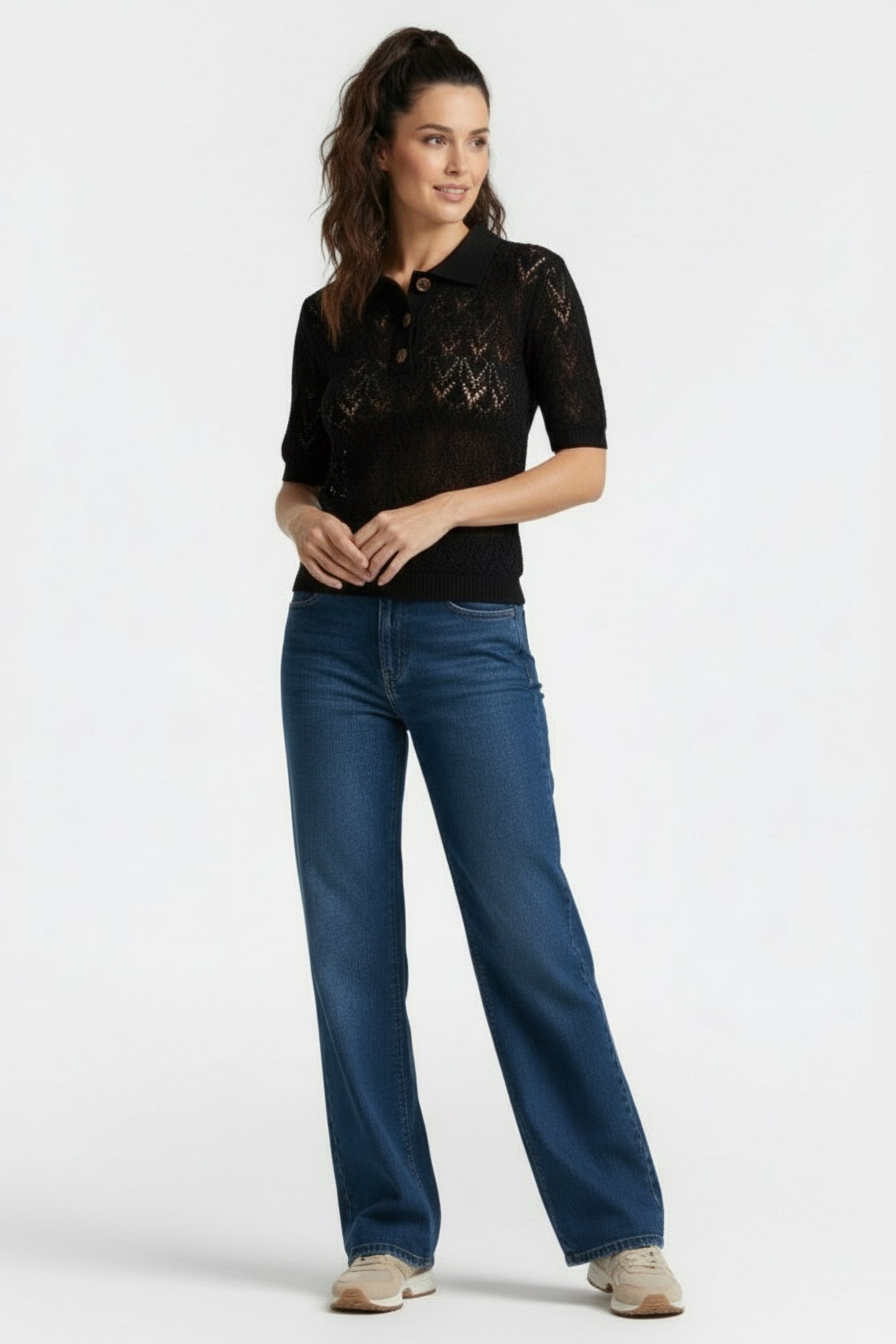 CROCHET KNIT POLO BLACK 1